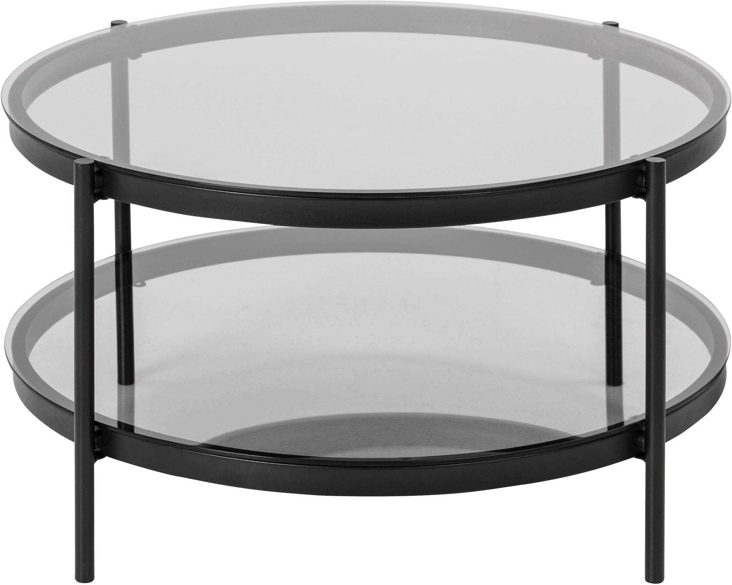 ACTONA GROUP Table basse »Bayern« Plateau de table en verre fumé, structure métal, tablette, forme ronde