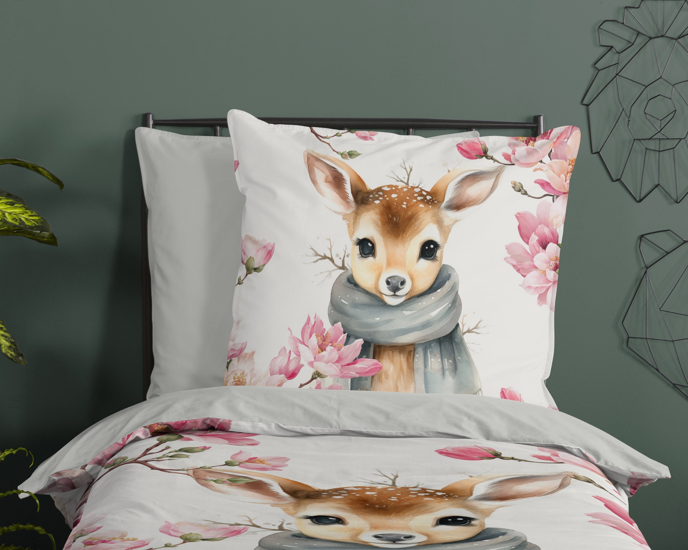 good morning Kinderbettwäsche »Leone«, Baumwolle, 135x200, Wendeoptik, Kind, Mädchen, Hirsch, Winter, Weiss