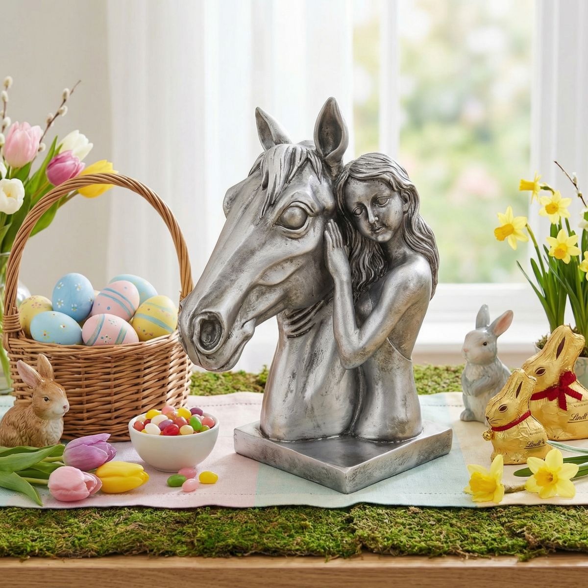 Image of Ambiente Haus Tierfigur "Pferdekopf mit Mädchen 32cm"