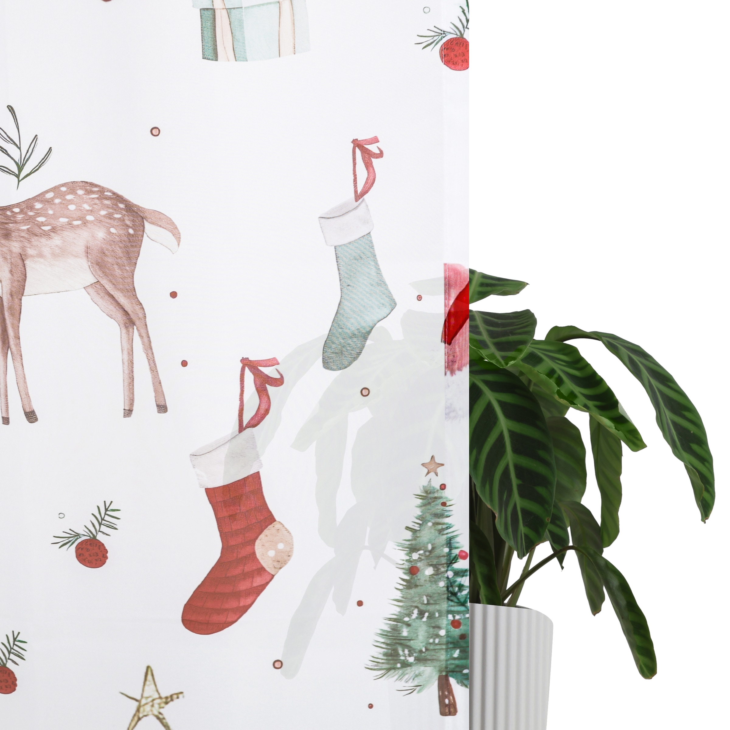 my home Gardine »Olwyn« Kräuselband 1 Stk. tlg. weihnachtlich, bedruckt, halbtransparent, weiche Haptik