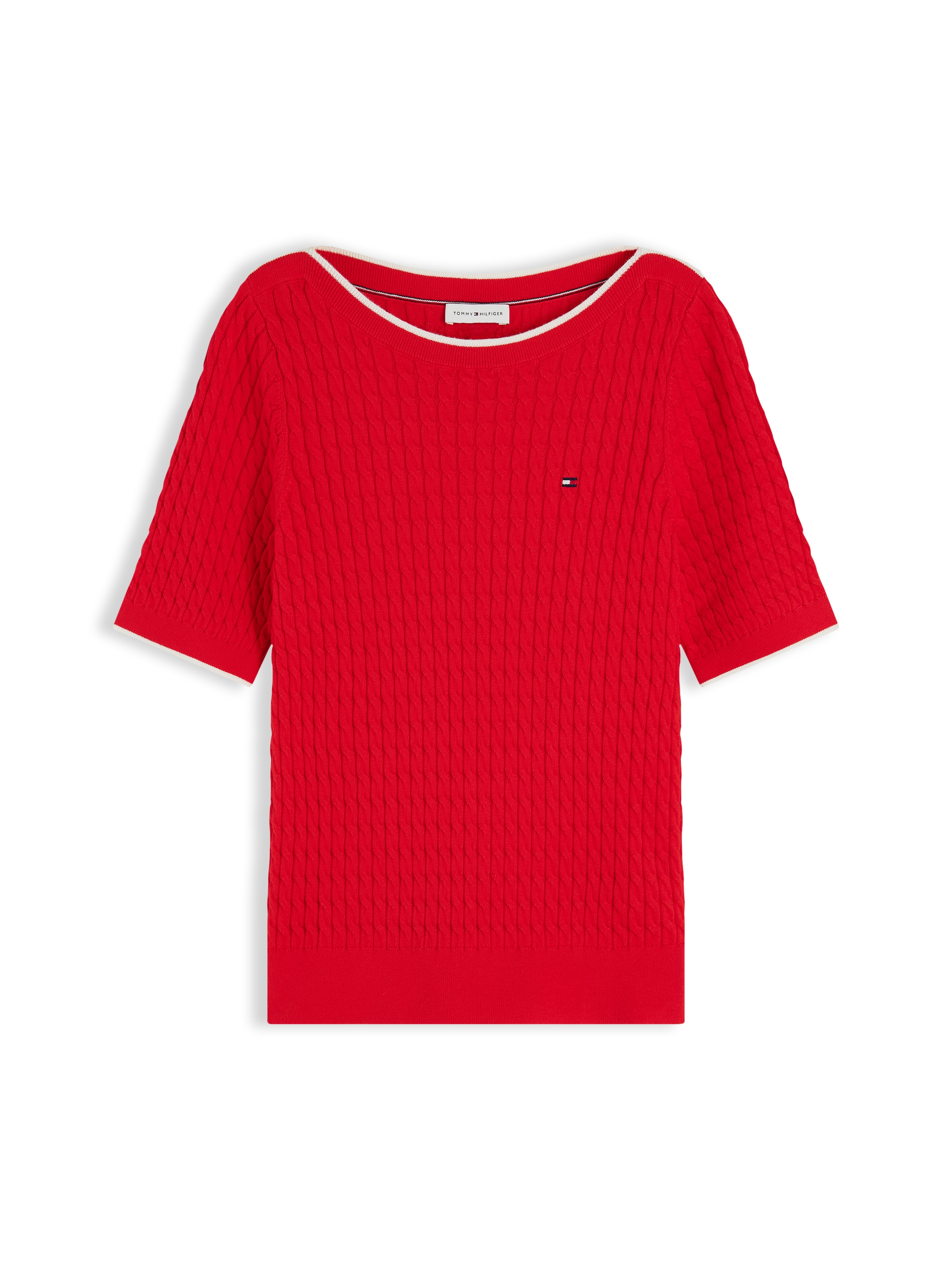 Tommy Hilfiger Kurzarmpullover »FINE GG CABLE BOAT NK S/S« Baumwolle, mit Zopfstrickmuster