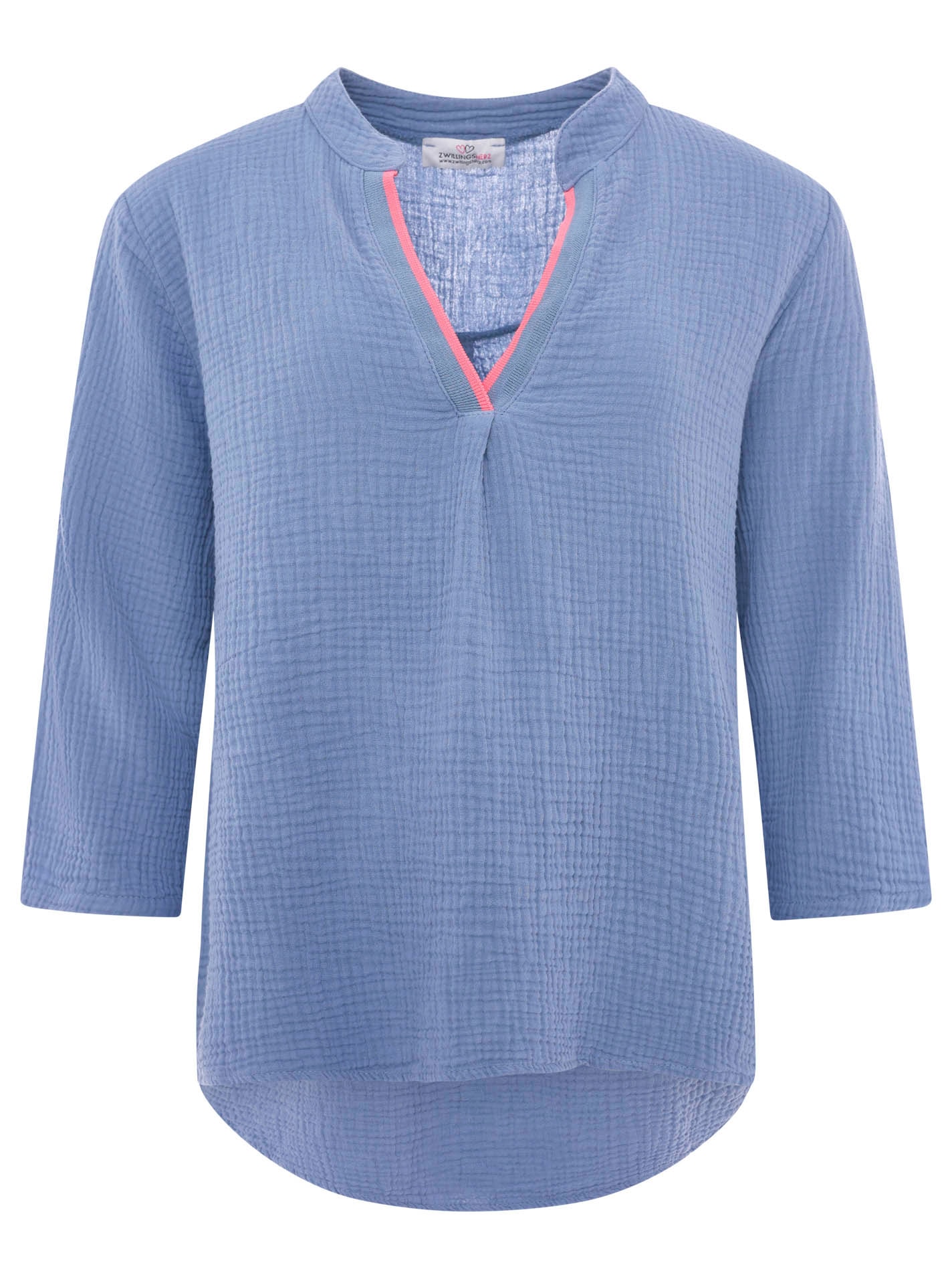 Zwillingsherz Schlupfbluse »"Neon Kante"« Musselin, eingefasster V-Neck in Neon, 3/4 Arm, hinten leicht länger