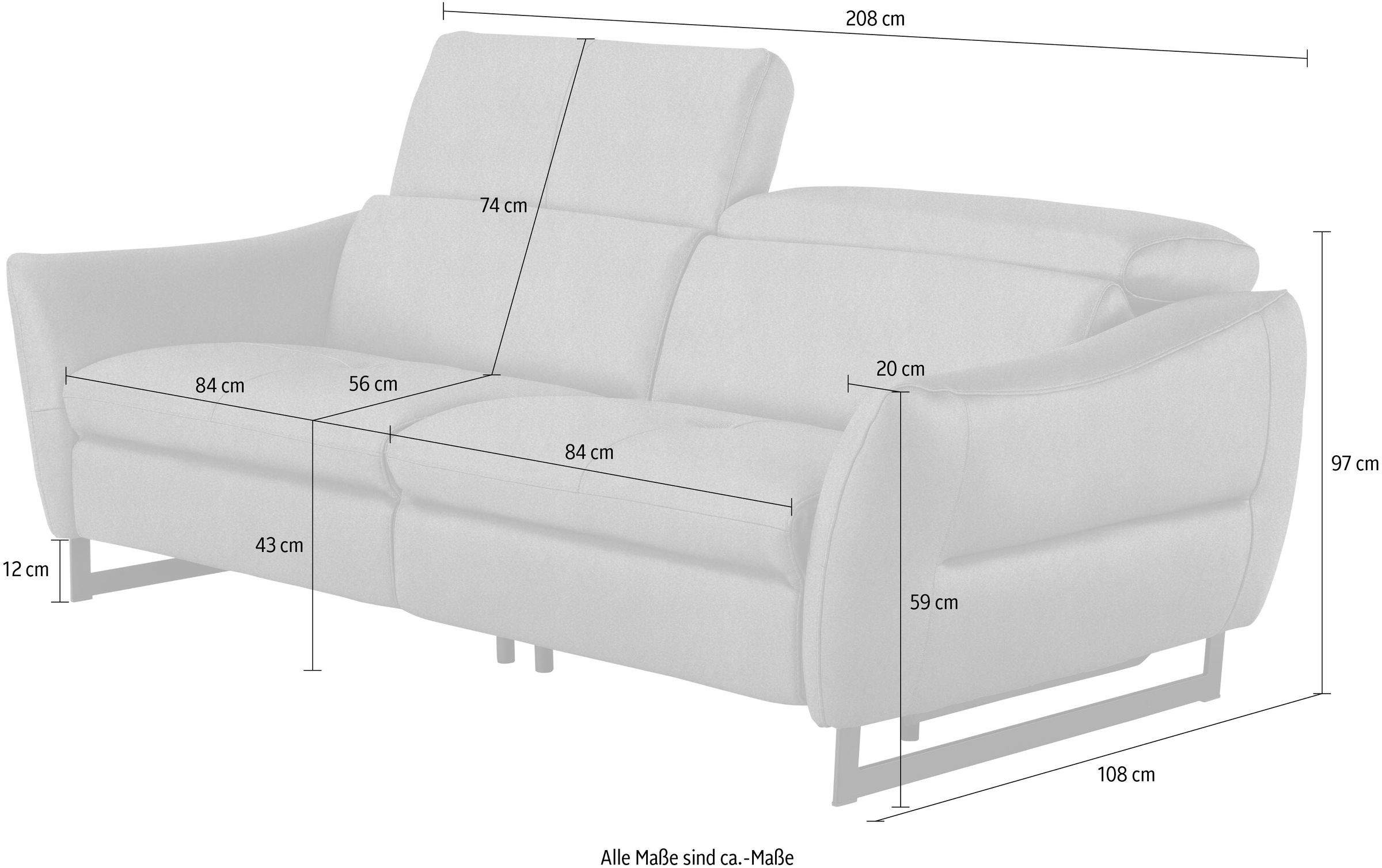 Egoitaliano 2,5-Sitzer »Dafne, elegantes Designsofa mit hohem Sitzkomfort«, mit und ohne elektrischer Relaxfunktion, Kopfteile manuell verstellbar