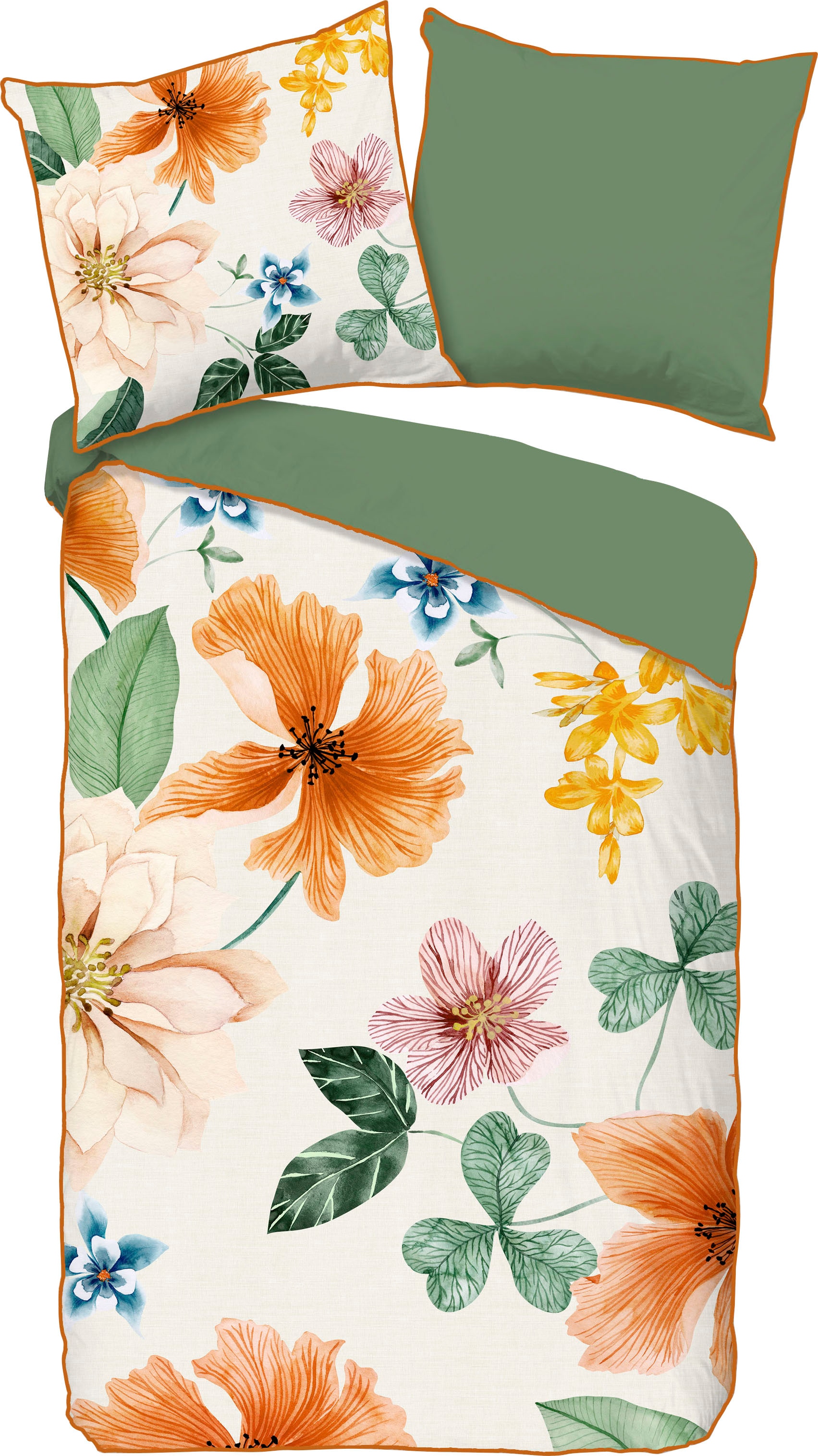 Descanso Wendebettwäsche »Annabelle«, Baumwolle, Satin, 135x200, Biese, Reissverschluss, Wendeoptik, Blumen