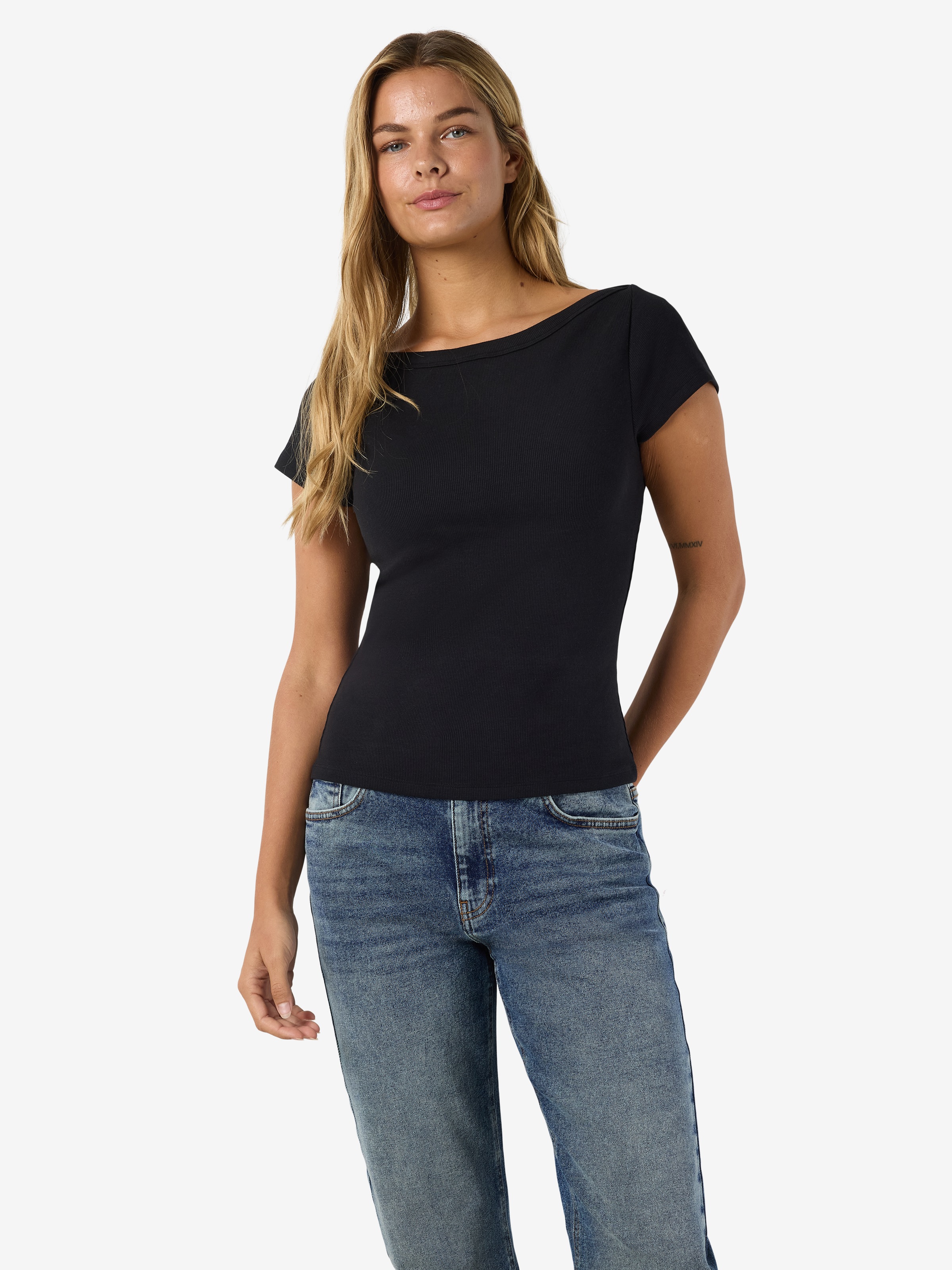 Noisy may Kurzarmshirt »NMMAYA S/S BOATNECK TOP NOOS« Baumwollmischung, regular fit