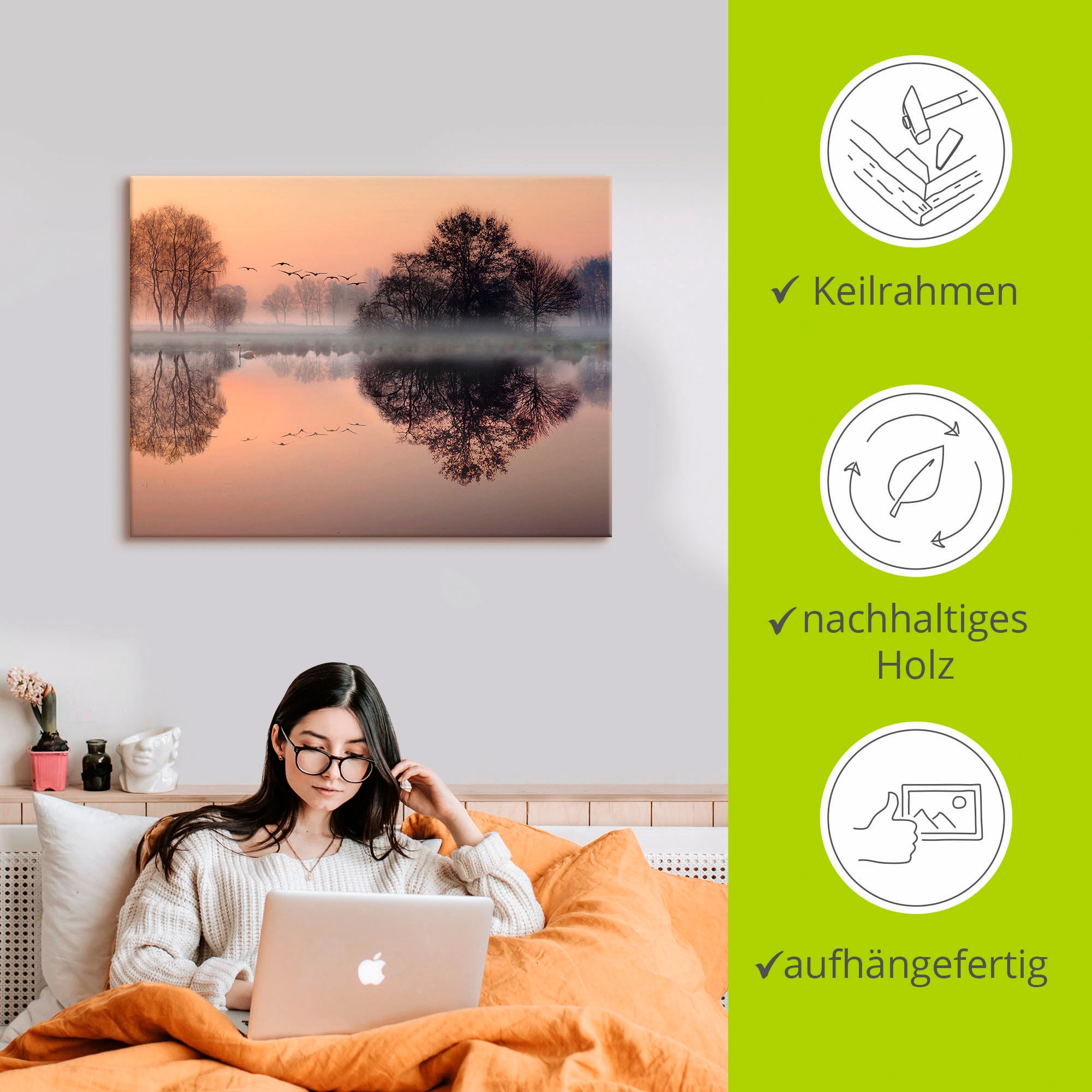Artland Leinwandbild »Früh morgens am See....« Gewässer 1 Stk. tlg. auf Holzrahmen gespannt