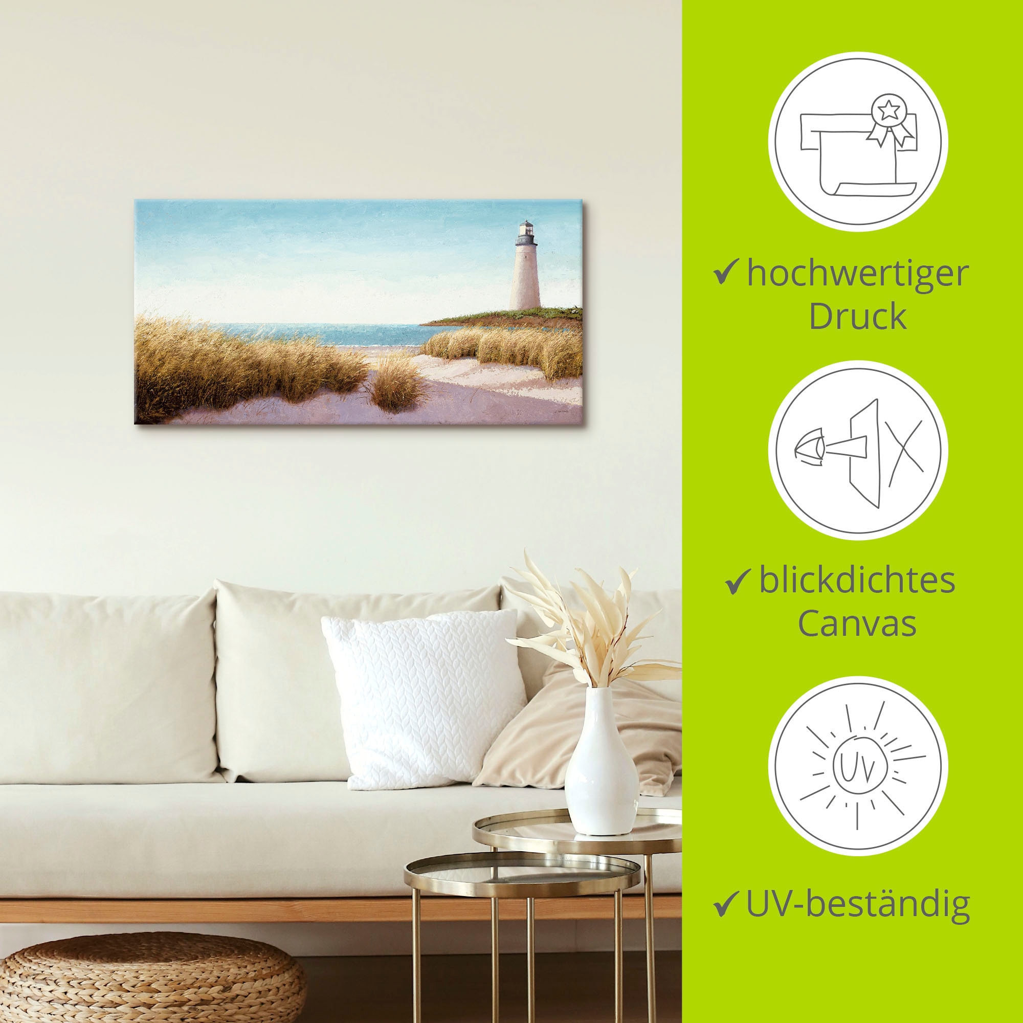 Artland Wandbild »Leuchtturm am Meer«, Gebäude, (1 St.), als Leinwandbild in verschied. Grössen