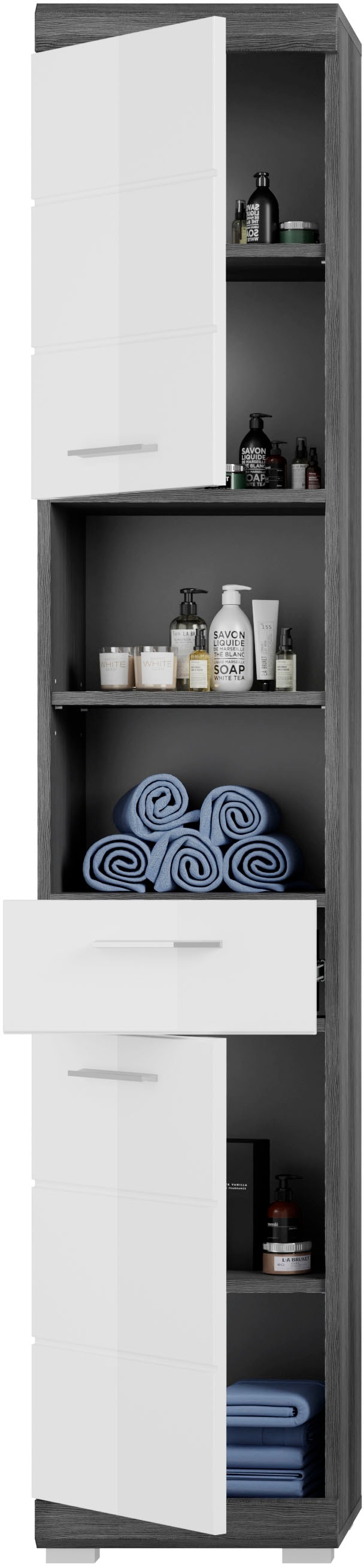 welltime Armoire haute »SIENA, Breite 37cm, 2 Tür, 1 Schubkasten, 2 offene Fächer, MDF-Front« TOPSELLER!, 1 cuis tlg. in verschiedenen Farben erhältlich, Badmöbel, Badschrank, Schrank, Bad