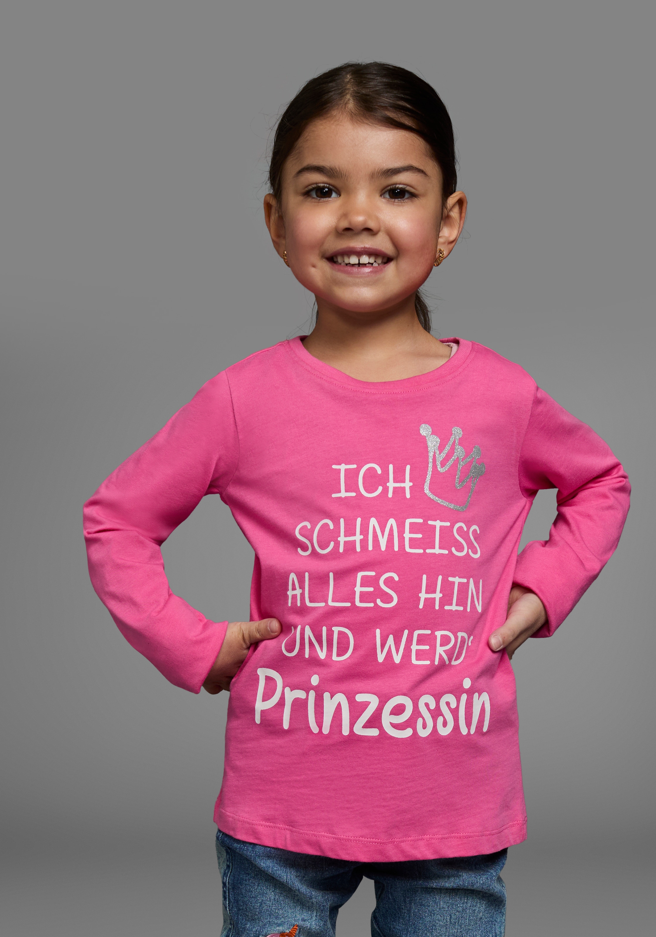 Image of KIDSWORLD Langarmshirt "Ich schmeiss alles hin und werd´ Prinzessin" Sprücheshirt, langärmlig, Basic-Passform, mit Glitzerdruck