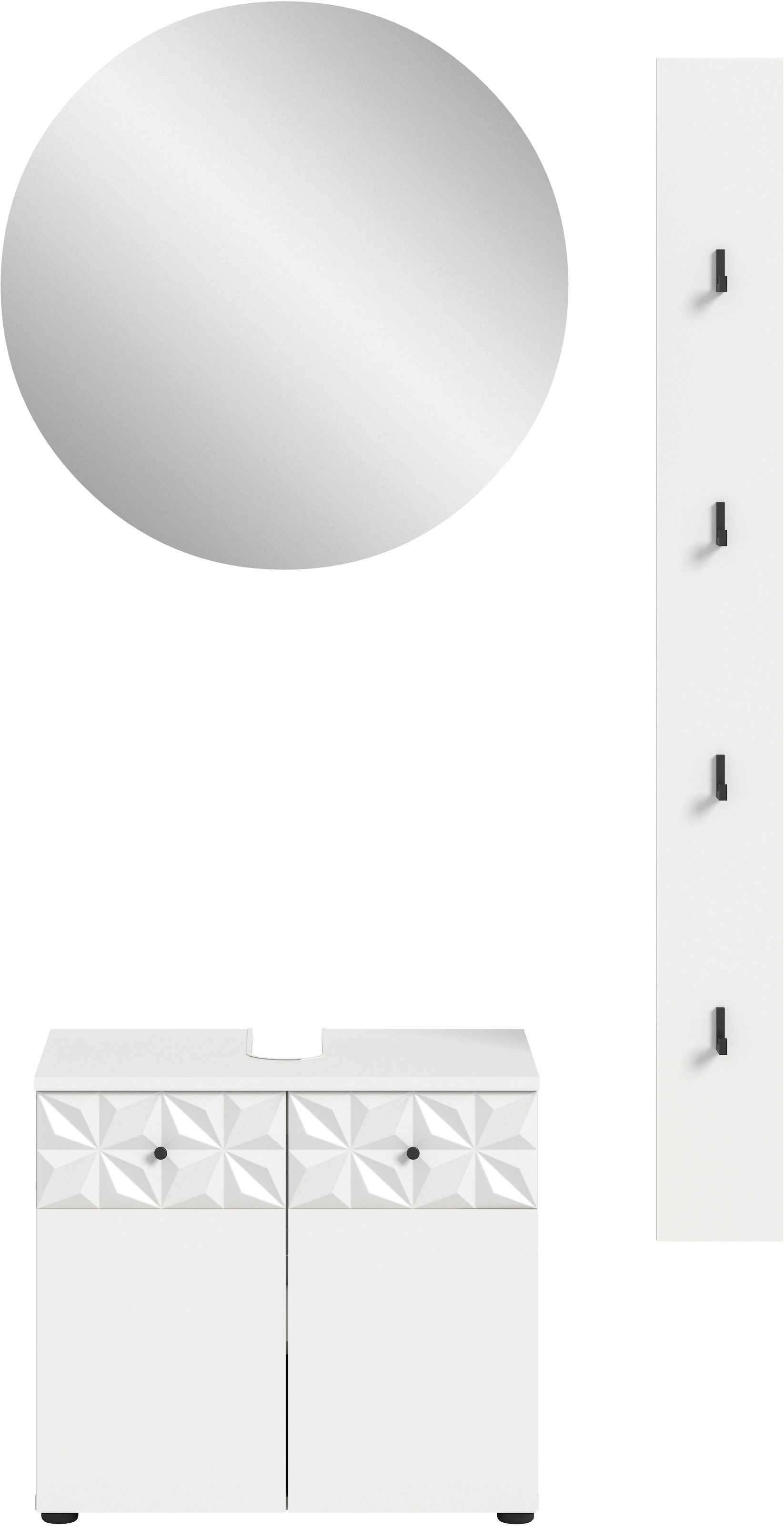 INOSIGN Ensemble de salle de bains »VICENZA, TOPSELLER!, Breite 91cm, 3-teilig, mit Ornamentabsetzung« best. aus: Waschbeckenunterschrank, Spiegelschrank und Hakenleiste, 