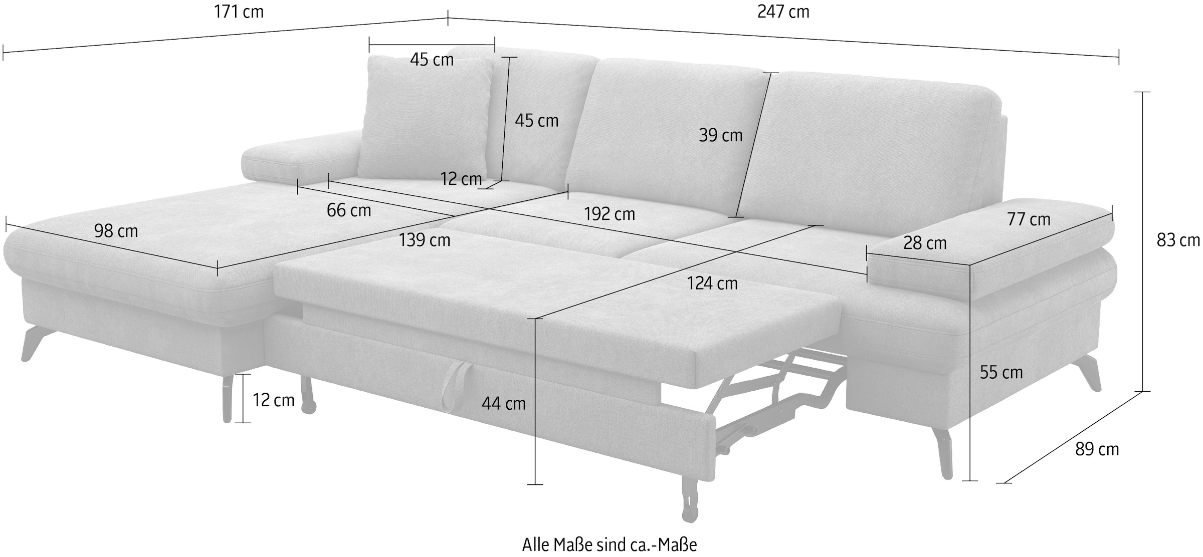 sit&more Ecksofa »Morris Jubi L-Form, inklusive XXL-Liegefläche, bzw. Schlaffunktion«, Bettfunktion, Armteilverstellung und 1 Zierkissen