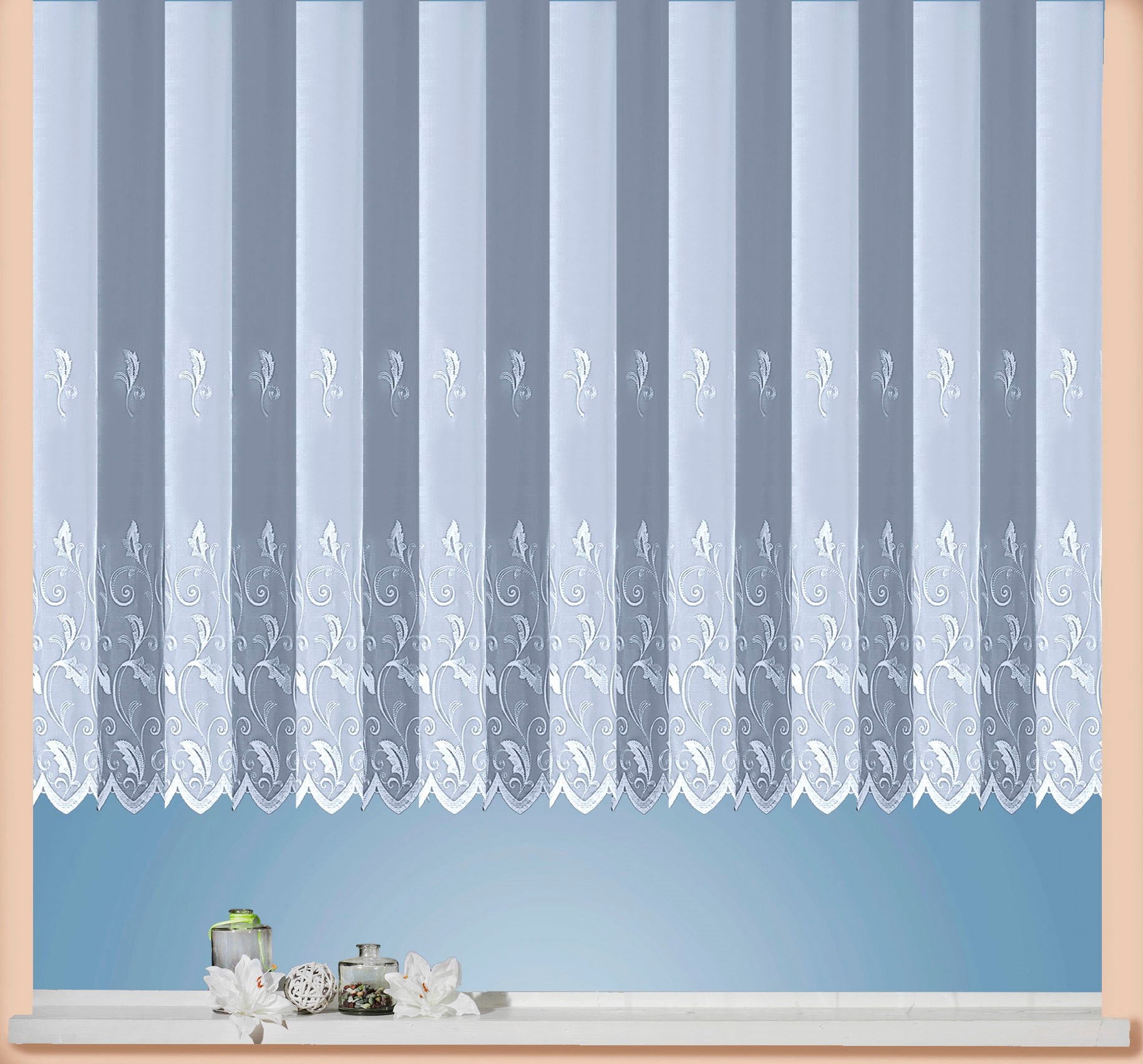 Image of Weckbrodt Gardine "Brüssel" Kräuselband 1 Stk. tlg. echte Stickerei, Voile, halbtransparent, Bordüre, Kante, gebogt, Store