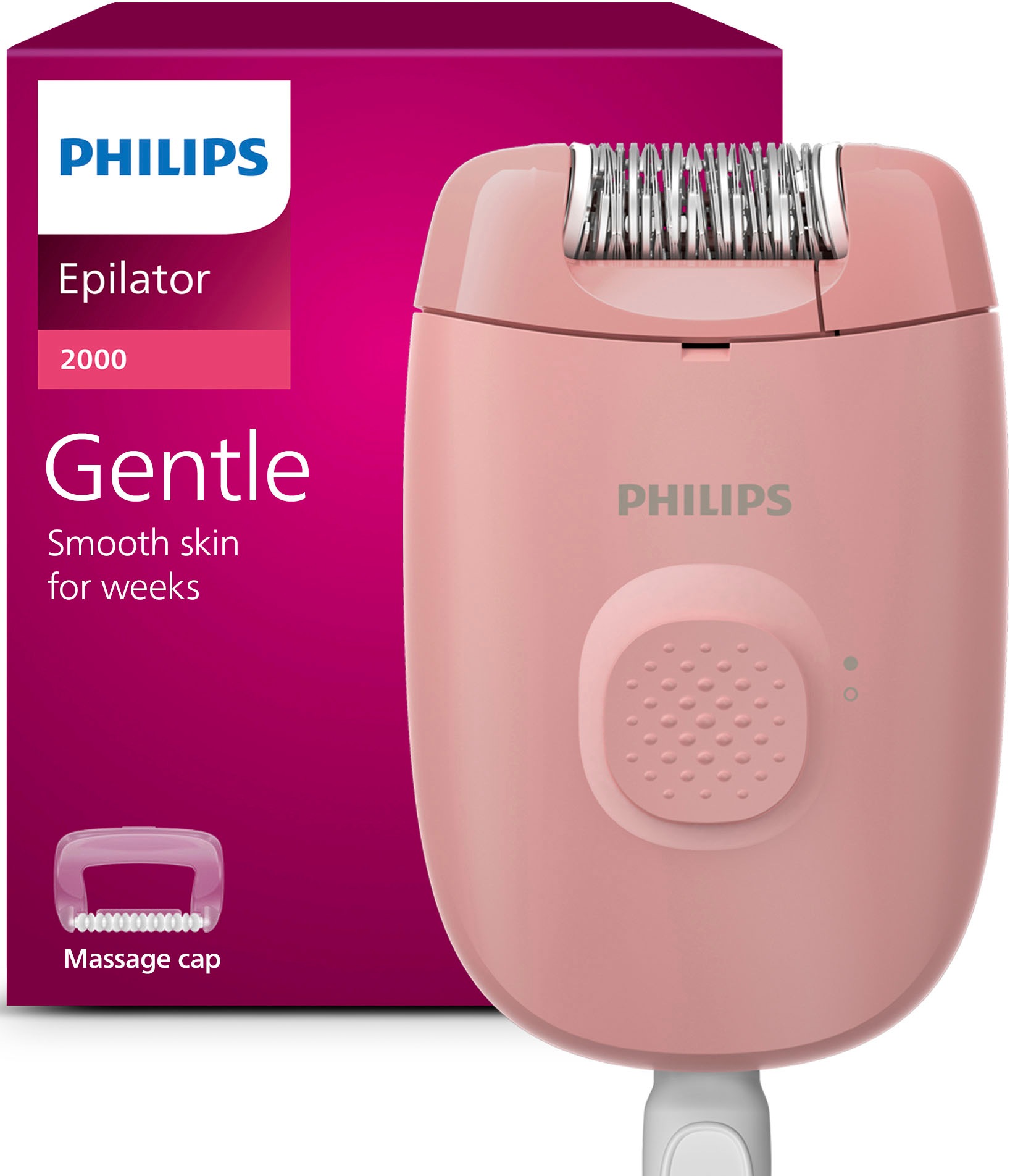 Image of Philips Epilierer "Series 2000" 1 Stk. Aufsätze kompakter Epilierer mit Kabel und Massageaufsatz