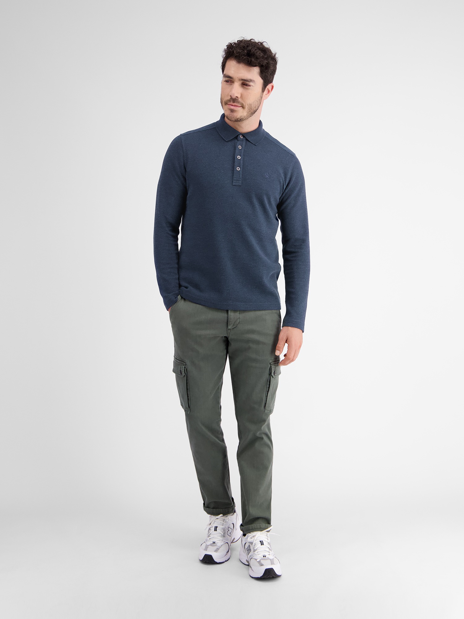 LERROS Sweatshirt »LERROS Langarmpolo, unifarbenes Waffelpiqué«