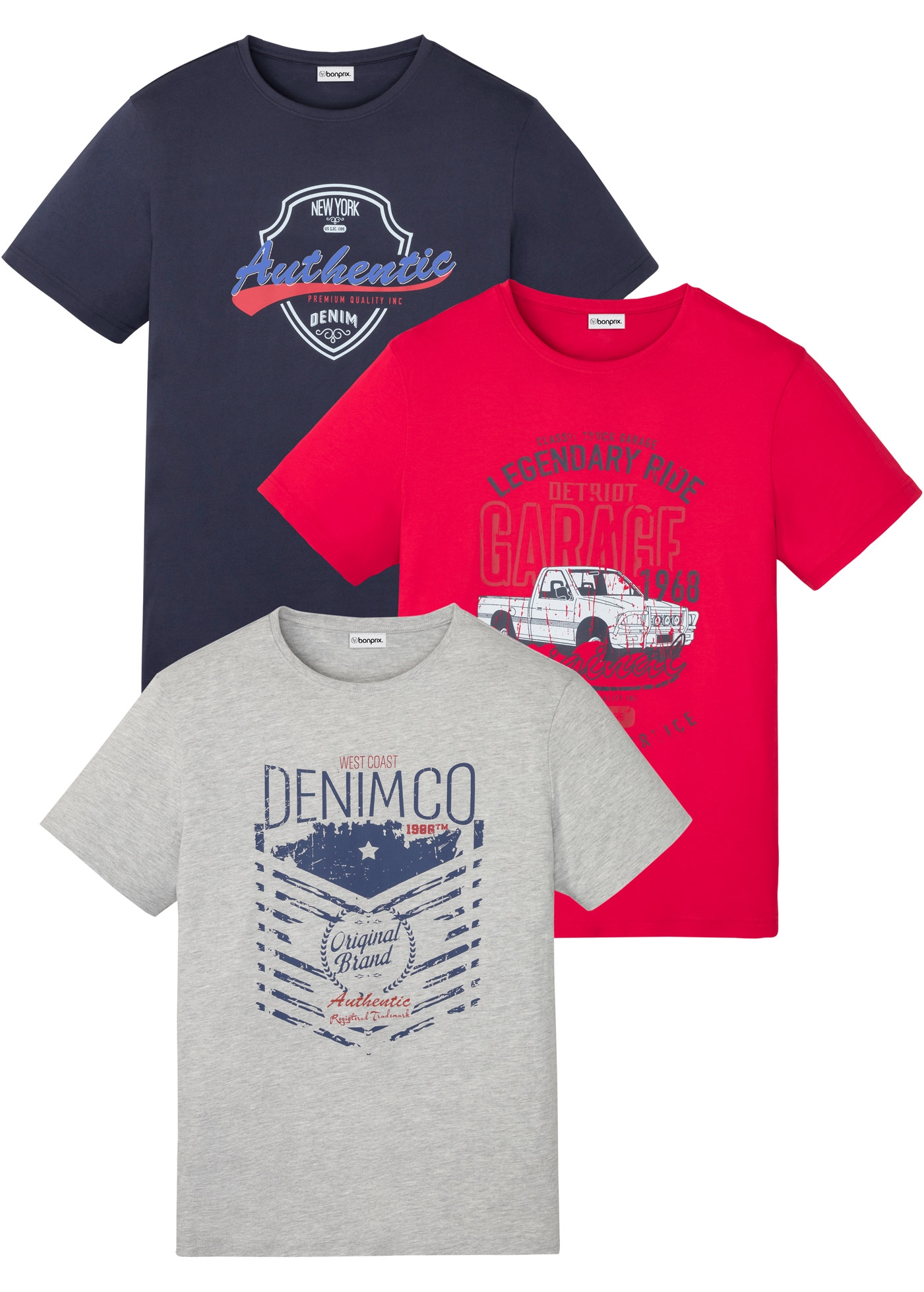 Image of bonprix T-Shirt Packung, 3 regular fit, kurze Ärmel, aus Baumwolle