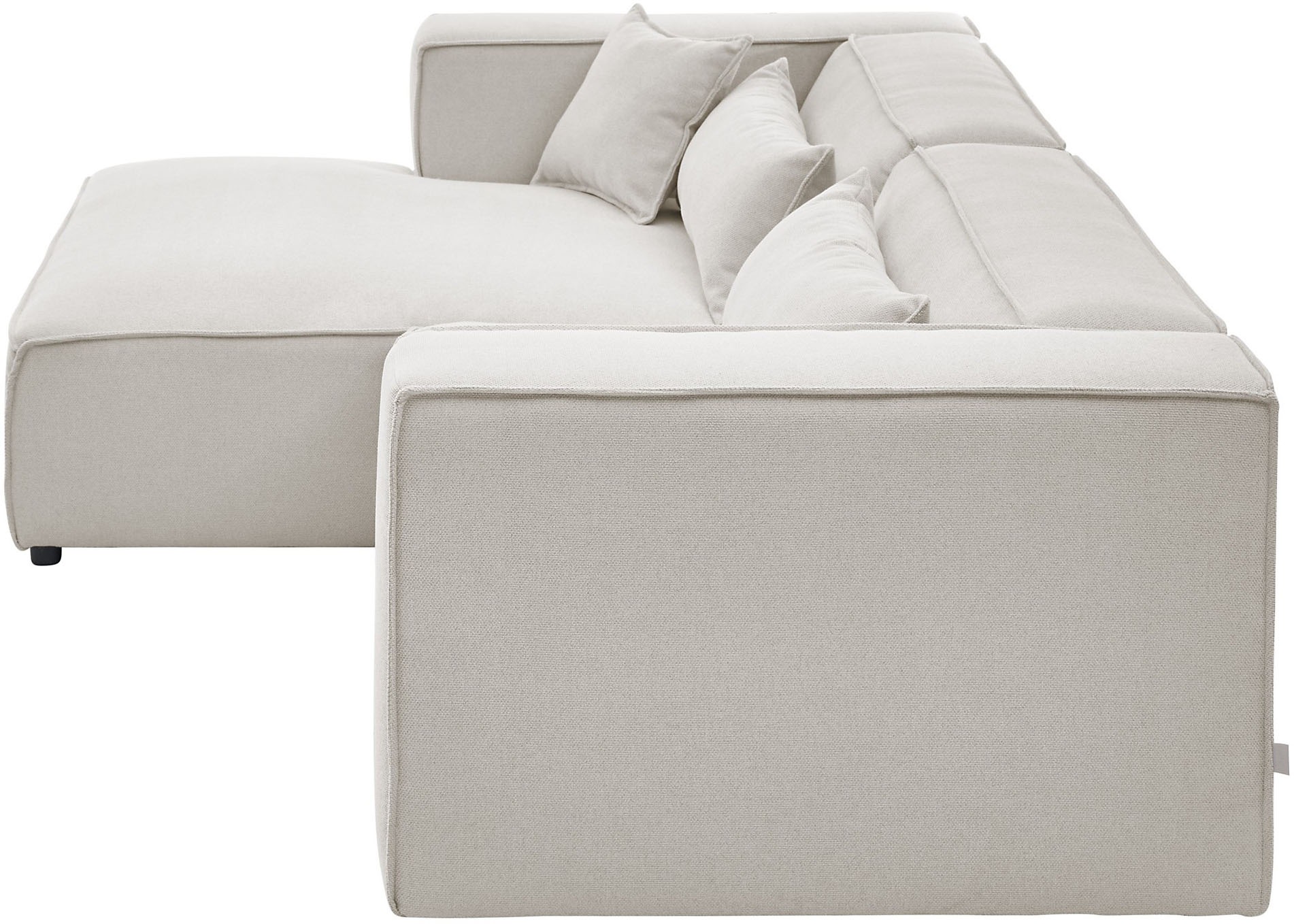 LeGer Home by Lena Gercke Ecksofa »PIARA mit Kedernaht, Cord, Leinenoptik o. Strukturstoff, Couch, L-Form«, wahlweise Ottomane rechts/links, schwarze Füsse, bequemer Sitzkomfort