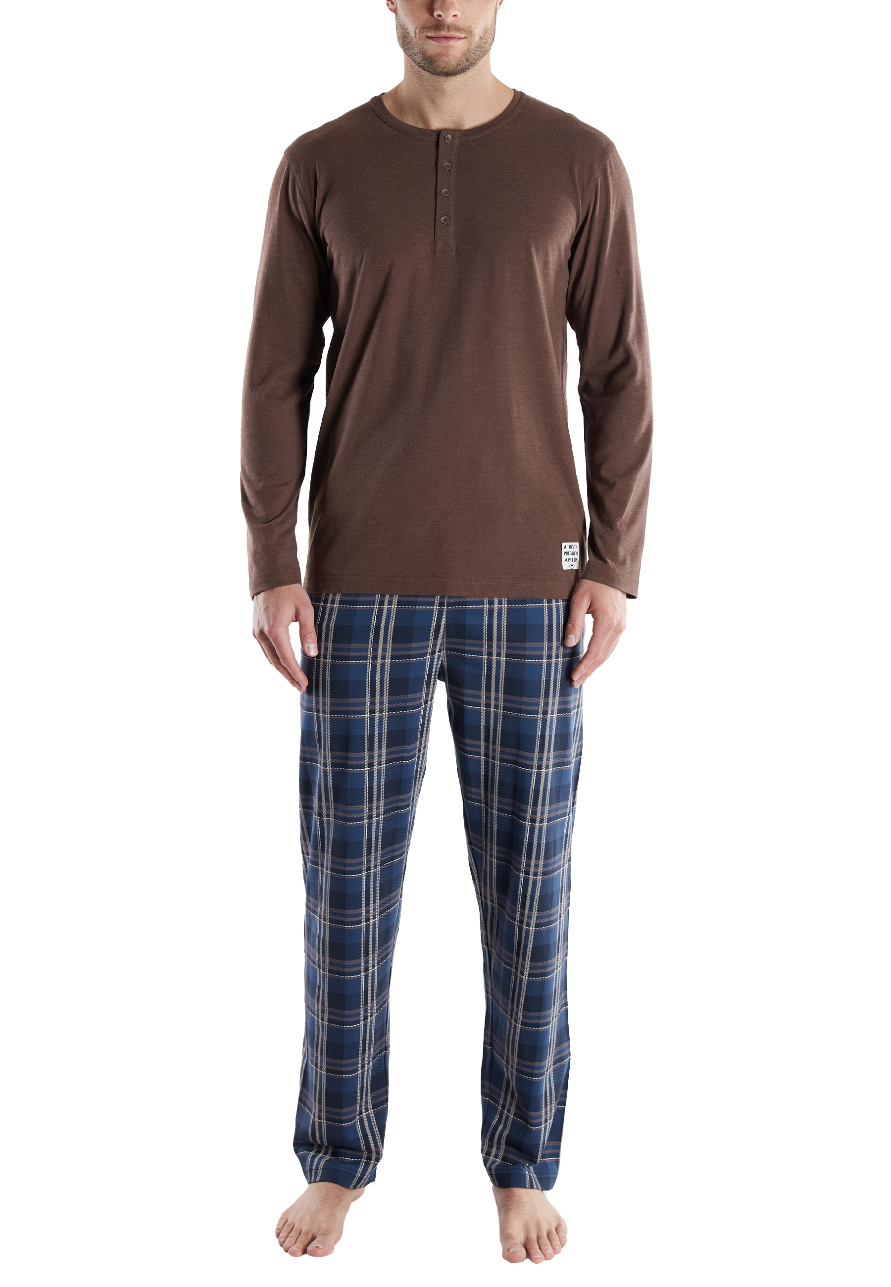 TOM TAILOR Schlafanzug »Rhodos« 2 tlg. karierte Hose, lange Ärmel, Cotton-Mix, elastischer Bund