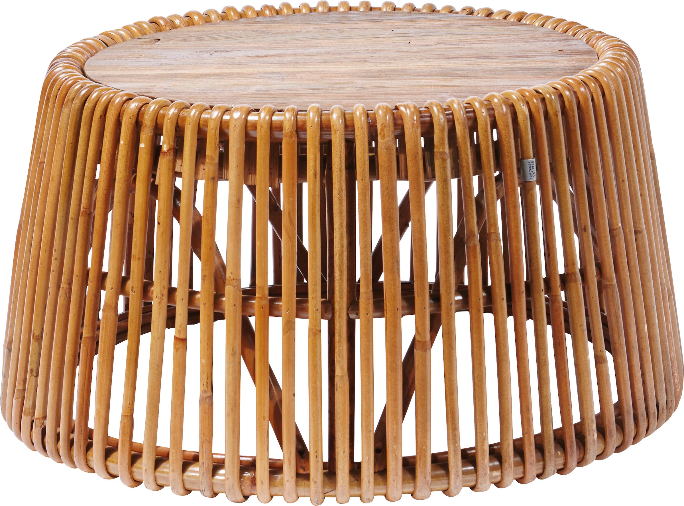 SIT Table d'appoint »T-RATTAN SIDE TABLE LARGE aus Rattan mit recycelter Teakholzplatte« structure conique en rotin avec plateau en teck recyclé