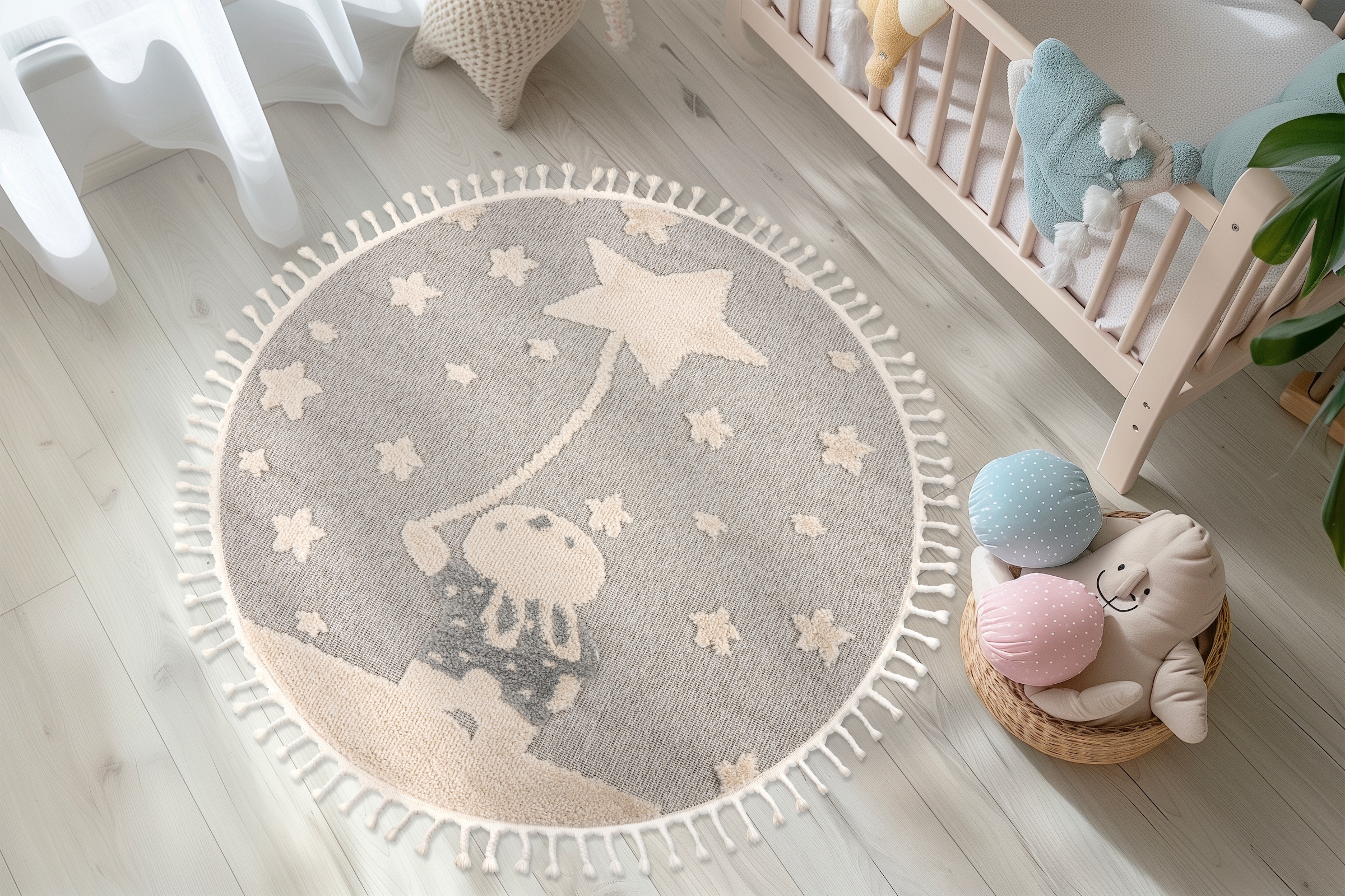 Obsession »My Fano 393« Rond 11 mm Höhe Motif lapin & étoiles, avec franges, aussi en rond,