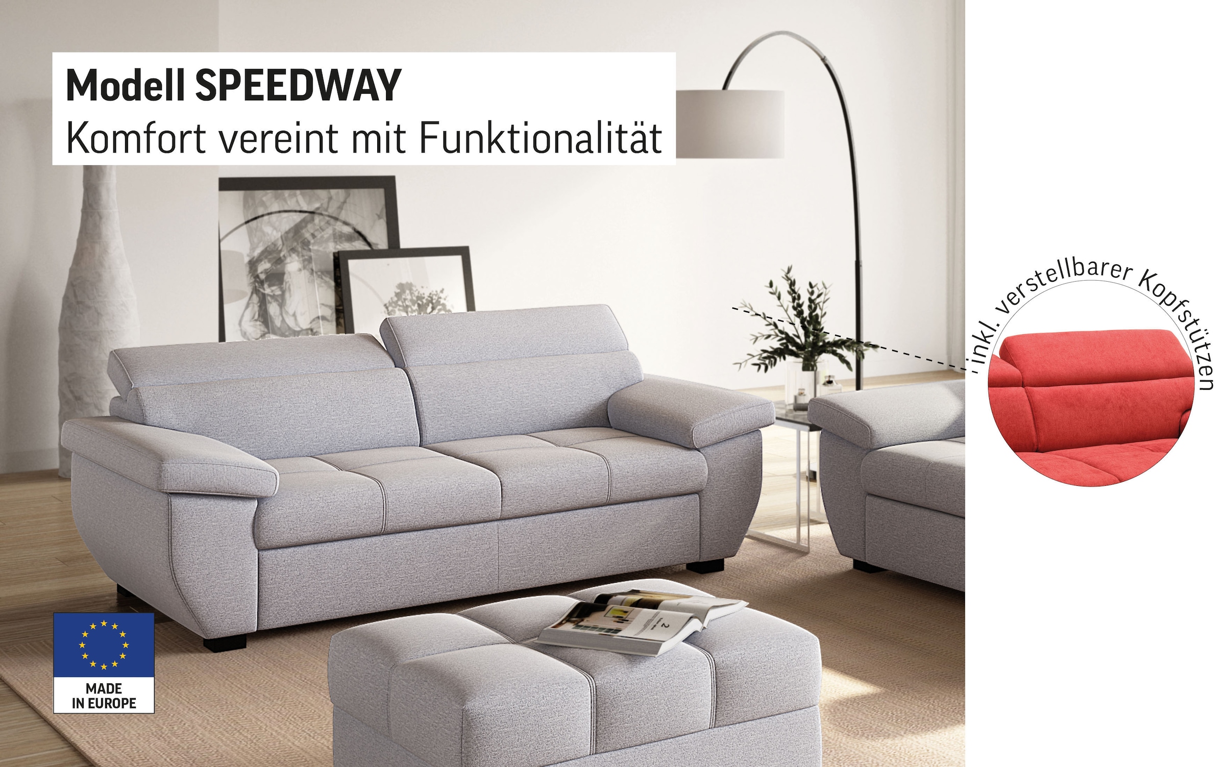 COTTA 2,5-places »Speedway« Big-Sofa mit Kopfteilverstellung