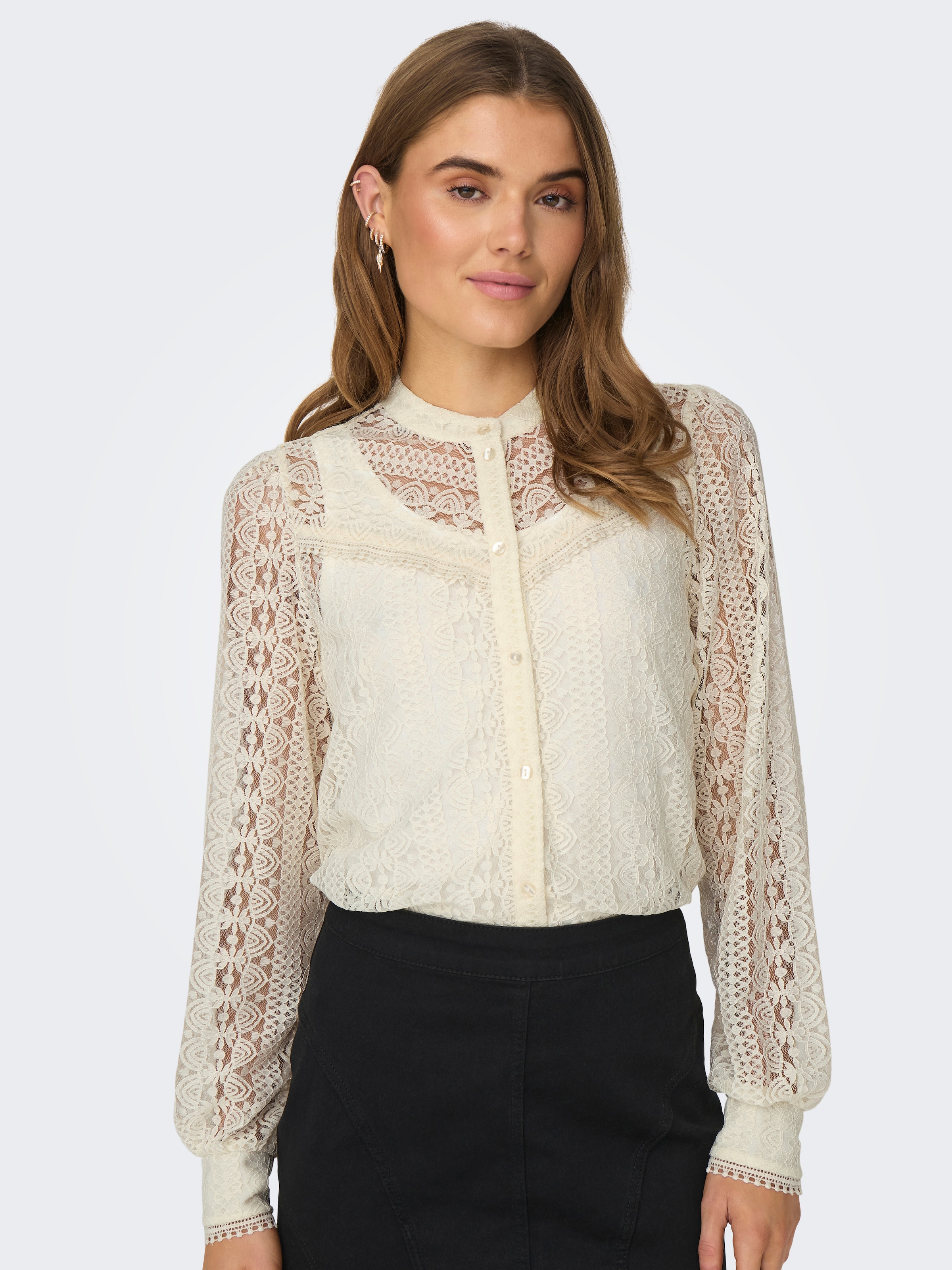 ONLY Spitzenbluse »ONLREBA LACE L/S SHIRT WVN NOOS«