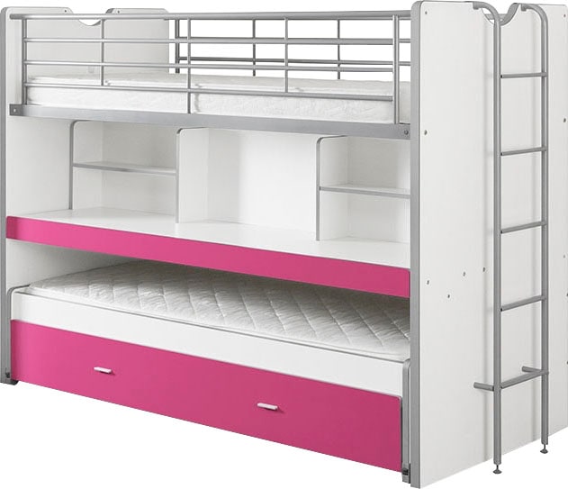 Vipack Hochbett »Bonny, mit 3 Schlafgelegenheiten, super praktisch im Kinderzimmer« B/H/T ca. 222x161x102cm, Dekor Oberfläche, in verschieden Farben,  mit grosser Schreibplatte, Regalfächern, viel Funktion auf kleinem Raum