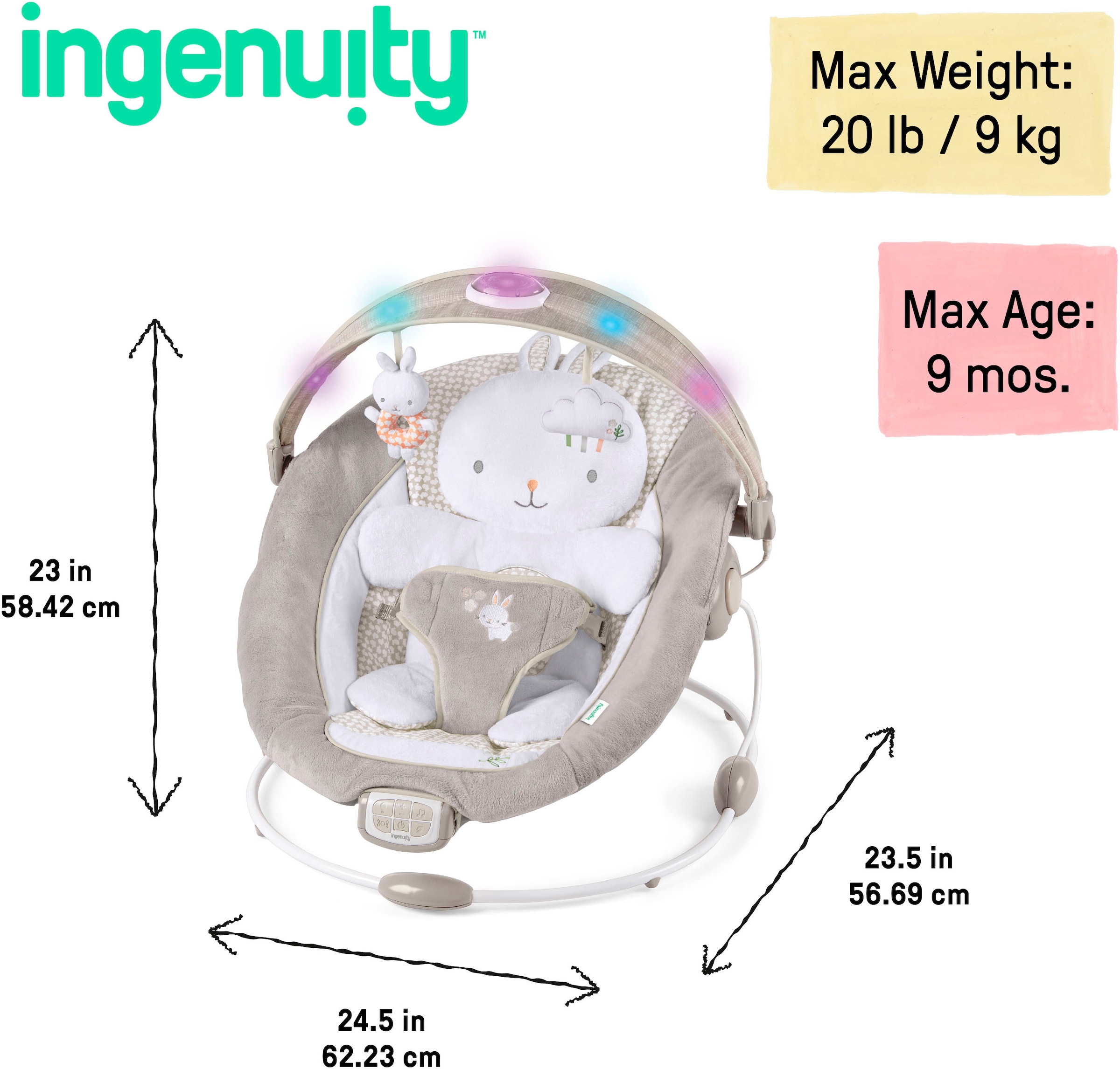 ingenuity Balançoire bébé »InLighten Bouncer™ - Twinkle Tails™« bis 9 kilos mit Licht und Sound