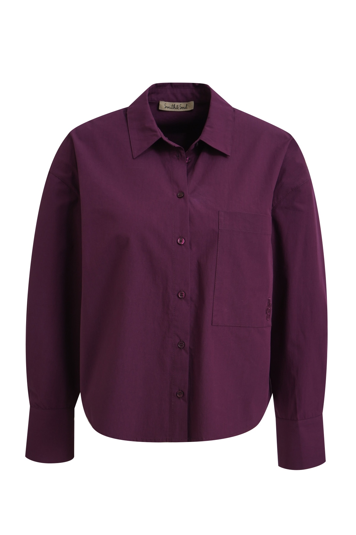 Smith & Soul Blouse chemise mit Logostickerei, Kellerfalte