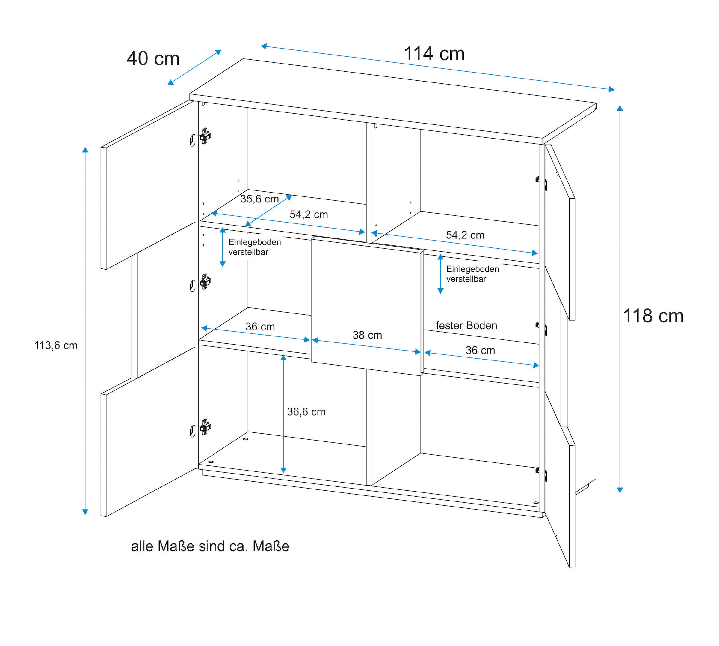 VOGL Möbelfabrik Highboard, Breite 114 cm
