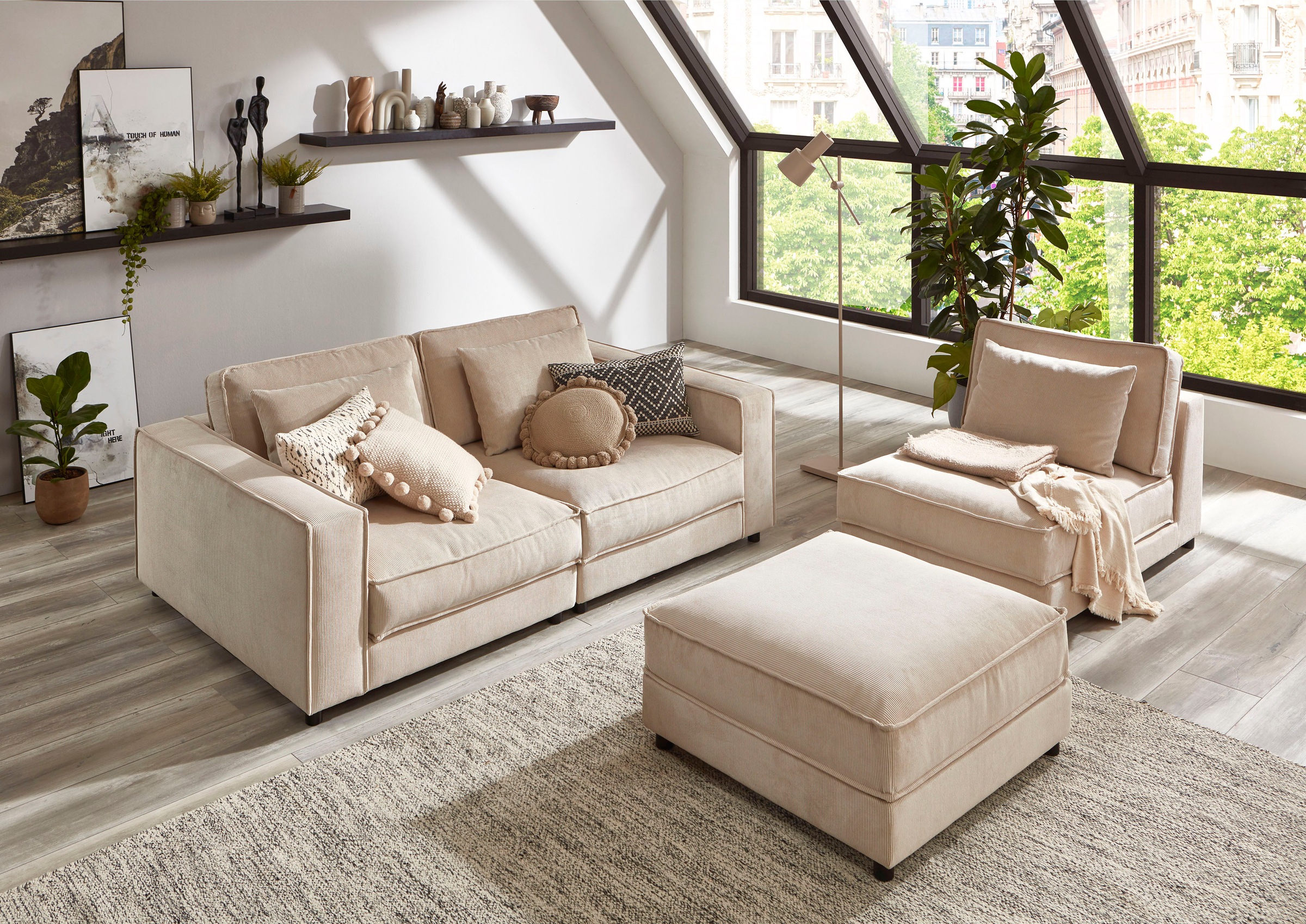 ATLANTIC home collection 2-Sitzer »Valan«, XXL-Sitzfläche, mit Cord-Bezug, frei stellbar, mit Wellenunterfederung