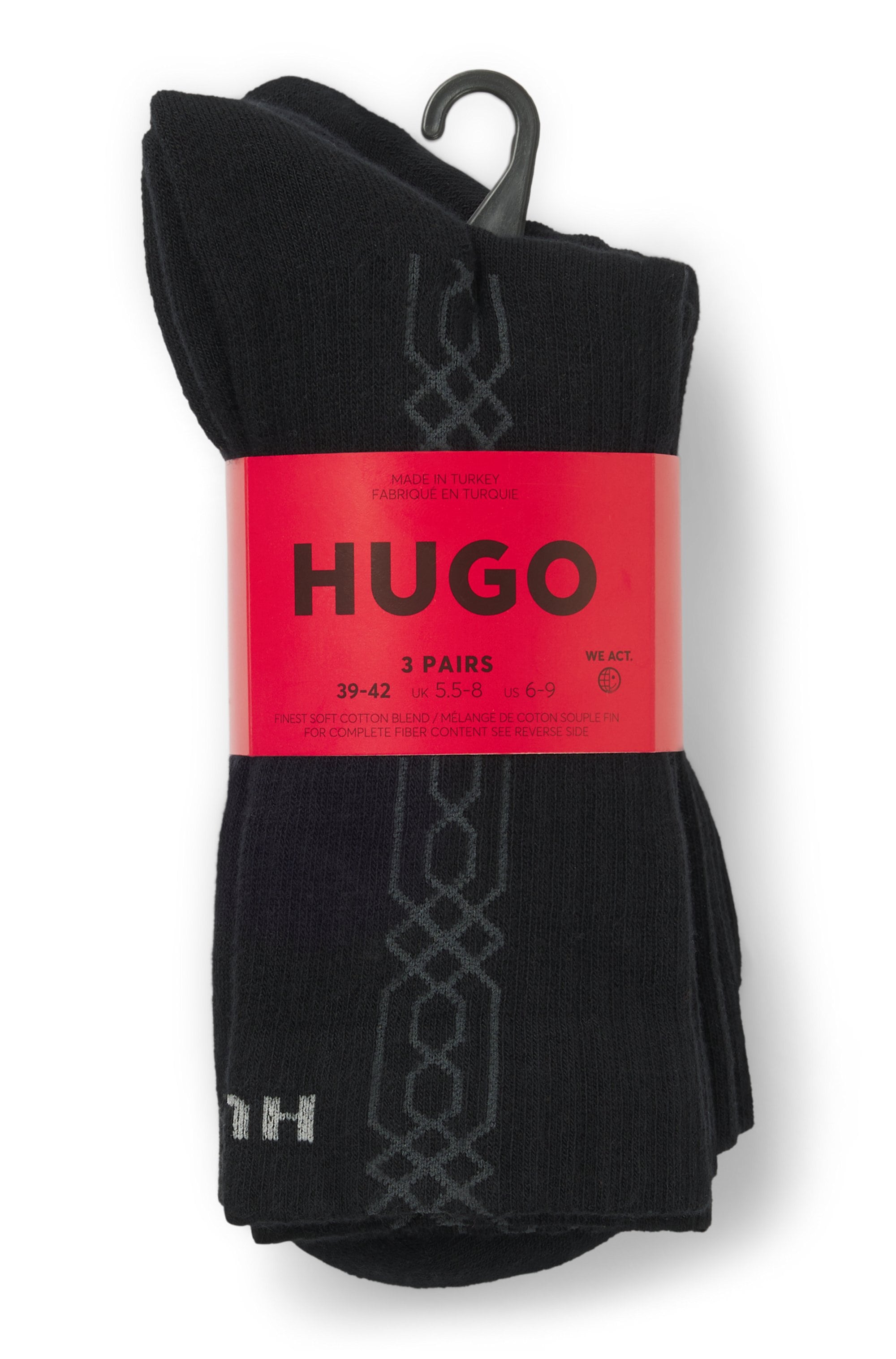 HUGO Underwear Chaussettes courtes Packung, 3er, 3 Couple tlg. Logoschriftzug, grafisches Muster
