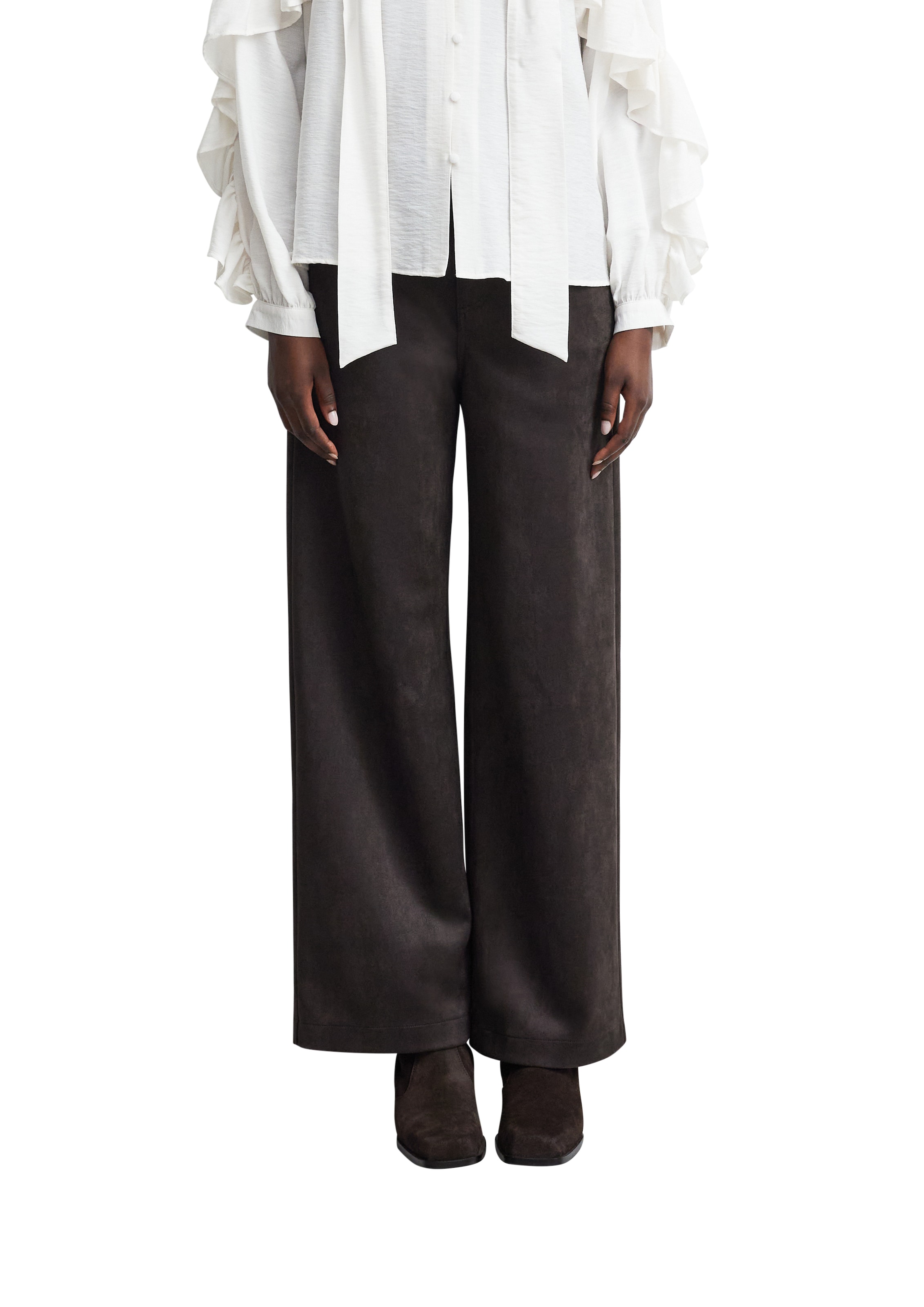 Image of Comma Lederimitathose aus softem Velours, Wide Leg, High Rise