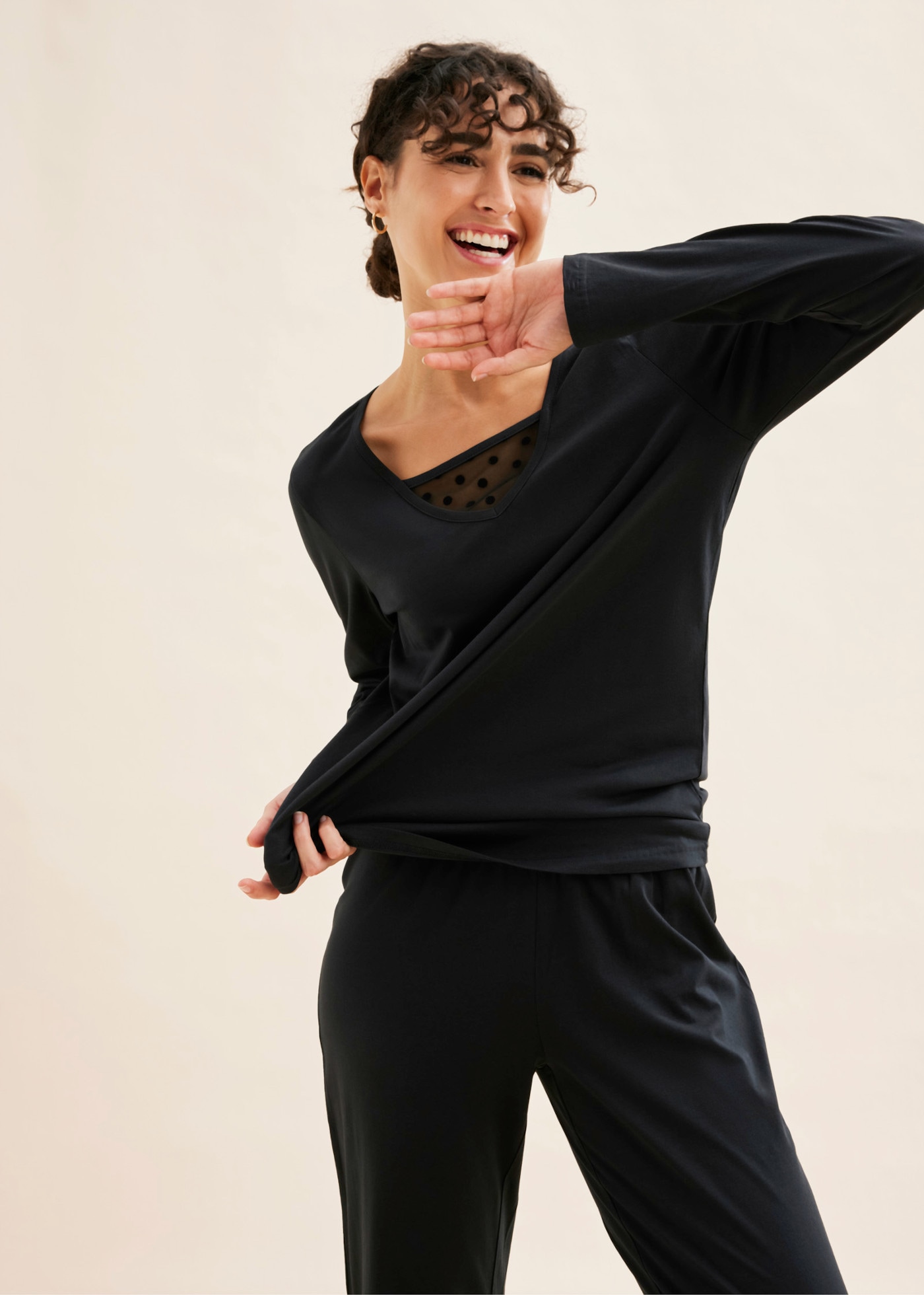 Image of bonprix Pyjama Set, aus Baumwolle, mit Mesh, bequeme Passform