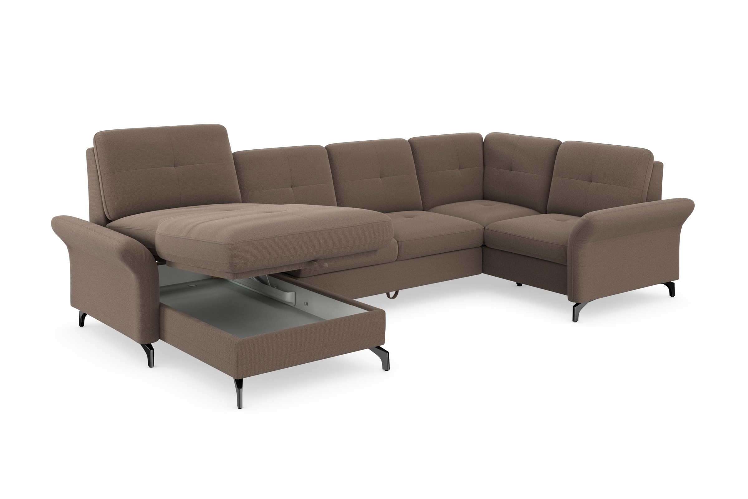 Places of Style Wohnlandschaft »Calando U-Form«, wahlweise mit Bettfunktion, Bettkasten und Armteilfunktion