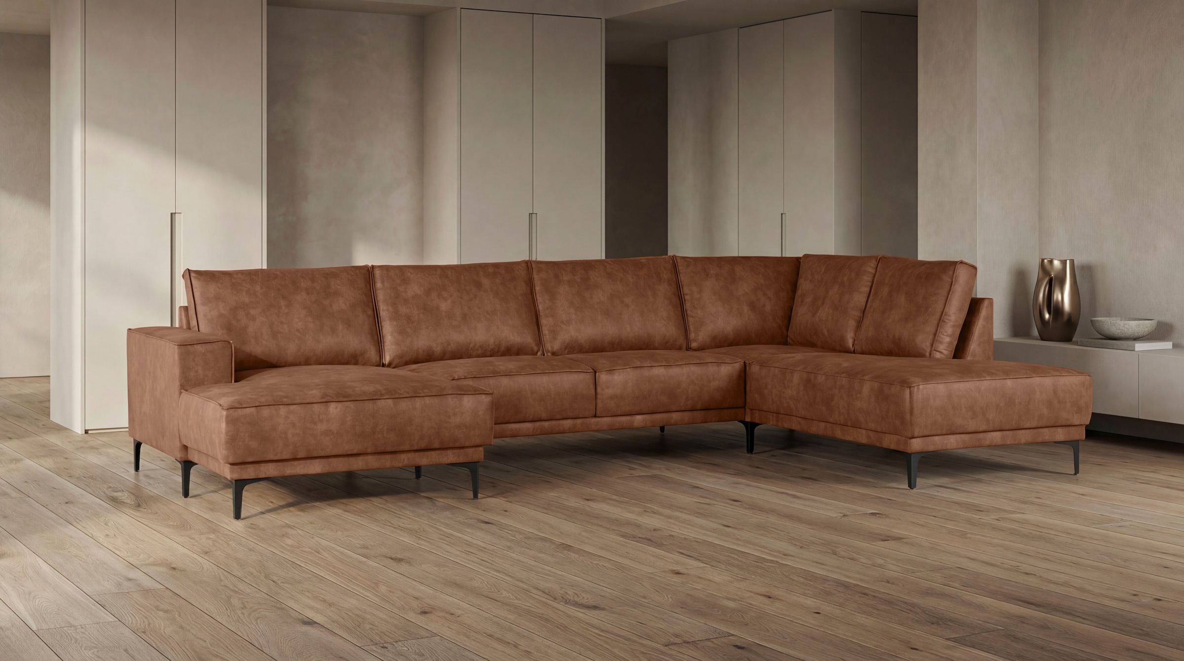 GOODproduct Wohnlandschaft »OLAND Luxus-Microfaser U-Form, XXL, B: 345 cm, Skandi-Design« U-Form, 345 cm, Wellenunterfederung, Skandi-Design, Metallfüsse