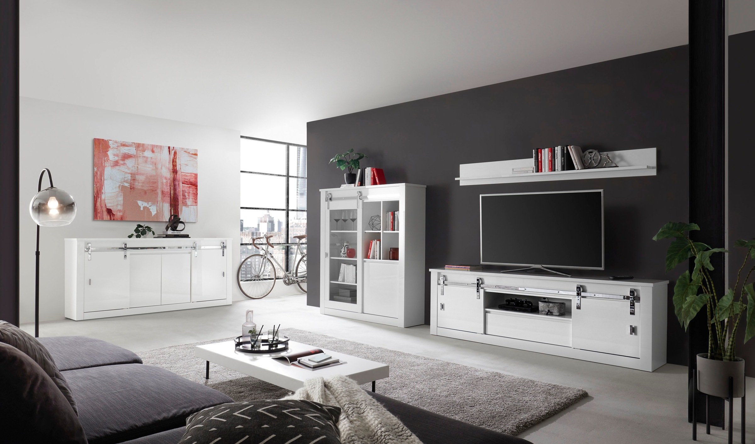 Home affaire Wohnwand »Daytona, moderne Anbauwand, Wohnzimmer-Set in Weiss Hochglanz« Set, 3 Stk. tlg.