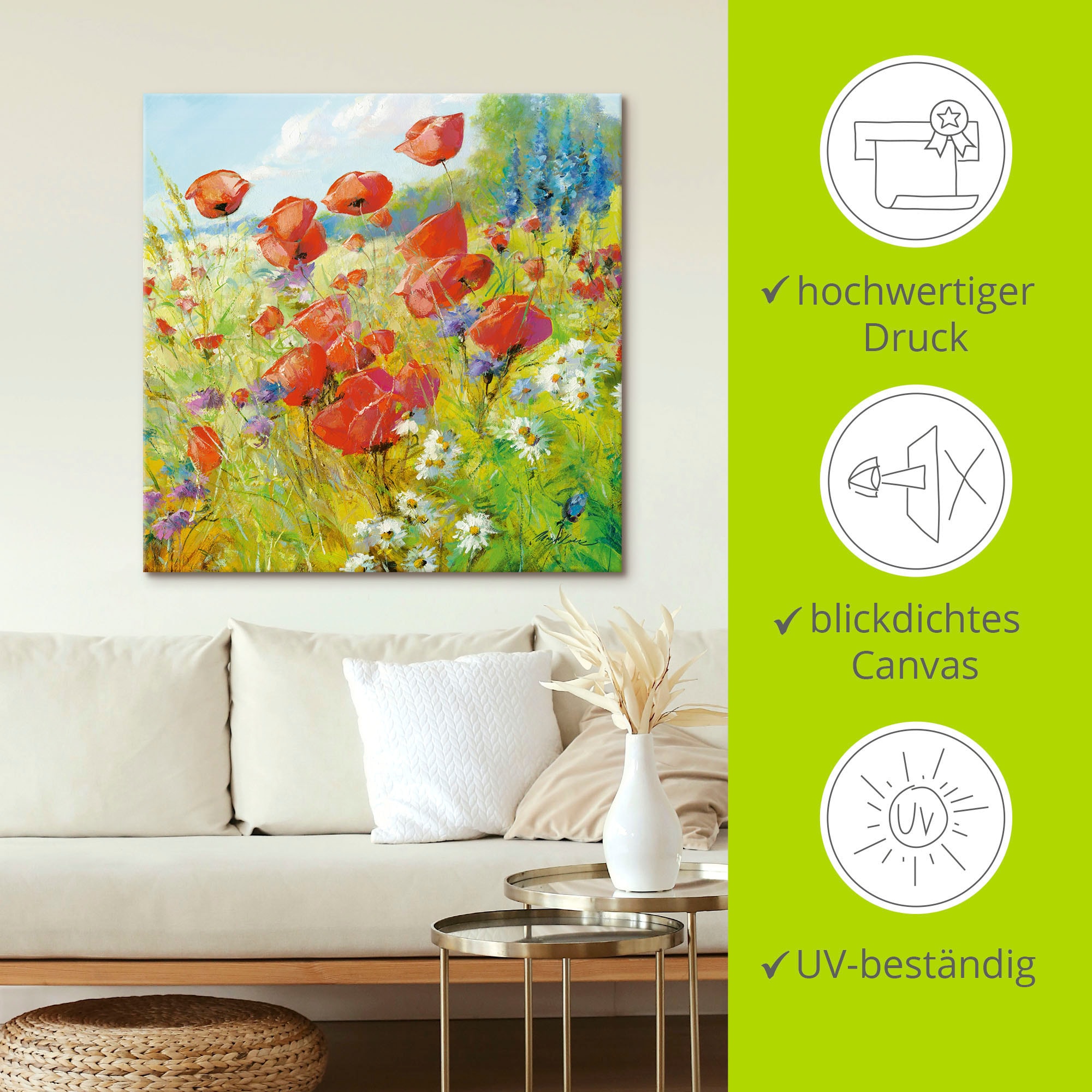 Artland Leinwandbild »Sommerwiese mit Mohnblumen« Blumenwiese 1 Stk. tlg. auf Holzrahmen gespannt