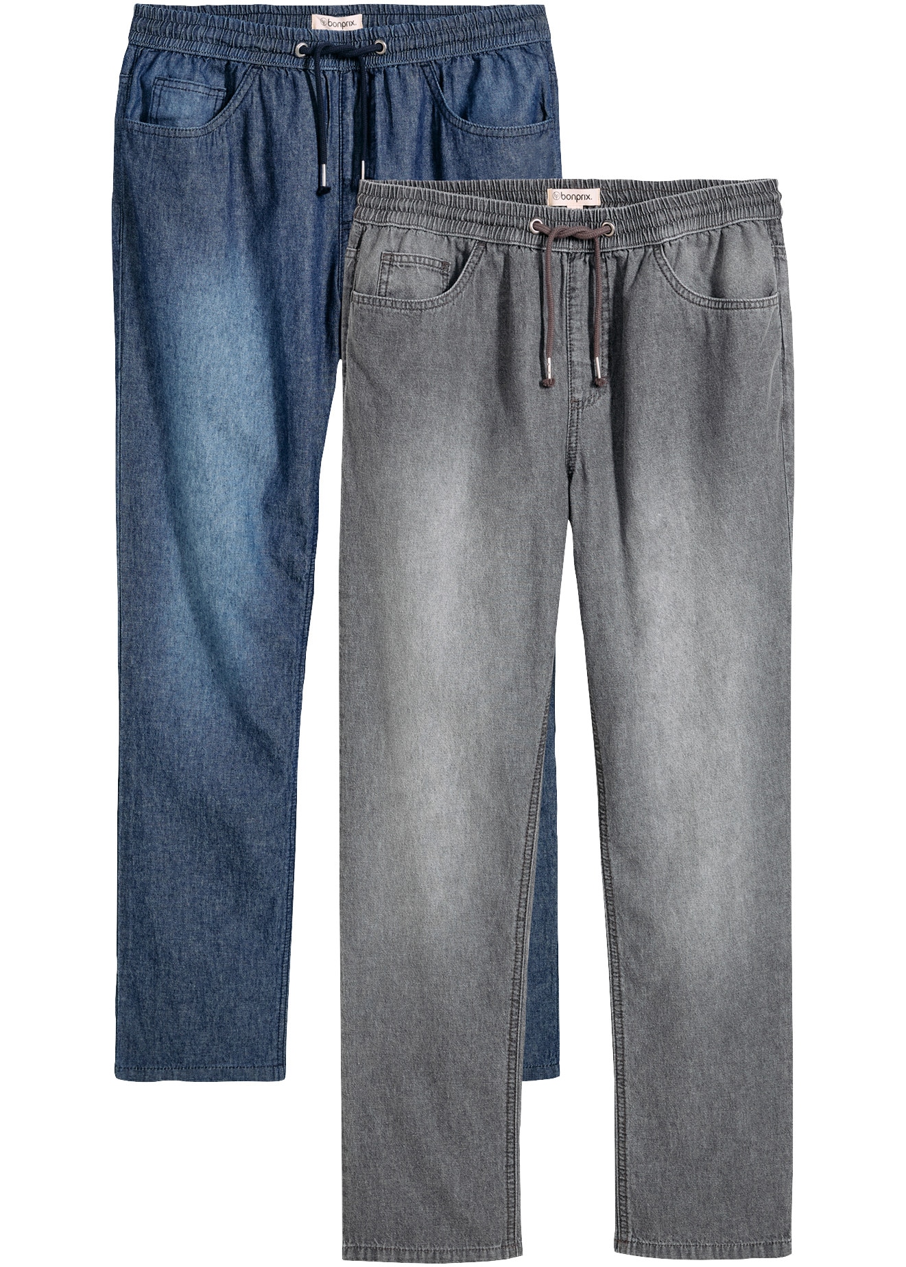 bonprix Jeans à enfiler Paquet, lot de 2, 2 coupe classique, en pur coton, avec effet délavé