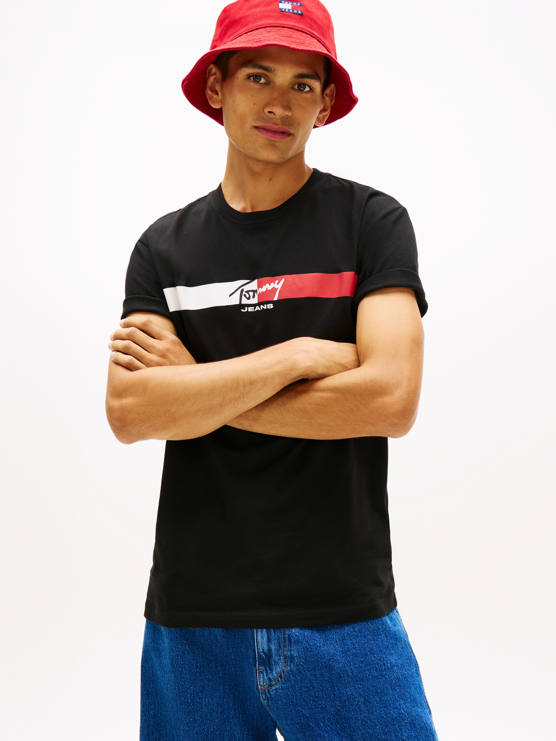 Image of Tommy Jeans T-Shirt "TJM REGULAR FIT SIGNATURE STRIPE" mit Label-Print