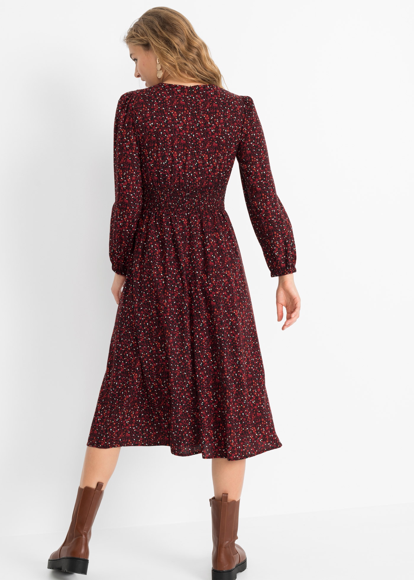 bonprix Robe midi »Midikleid mit Blumenprint« für die Herbstsaison, aus Viskose, Oversize-Passform