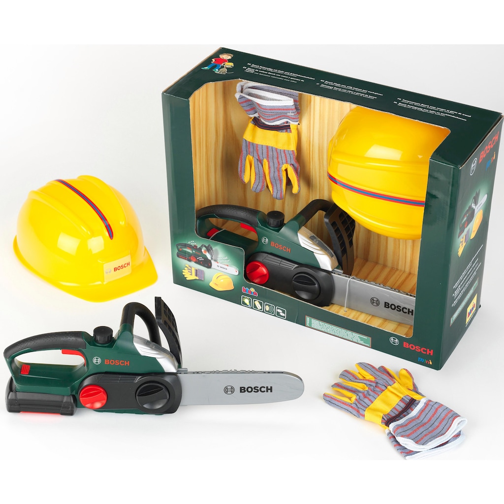 Klein Spielwerkzeug »Bosch Kettensäge mit Helm und Handschuhe«, (Set)