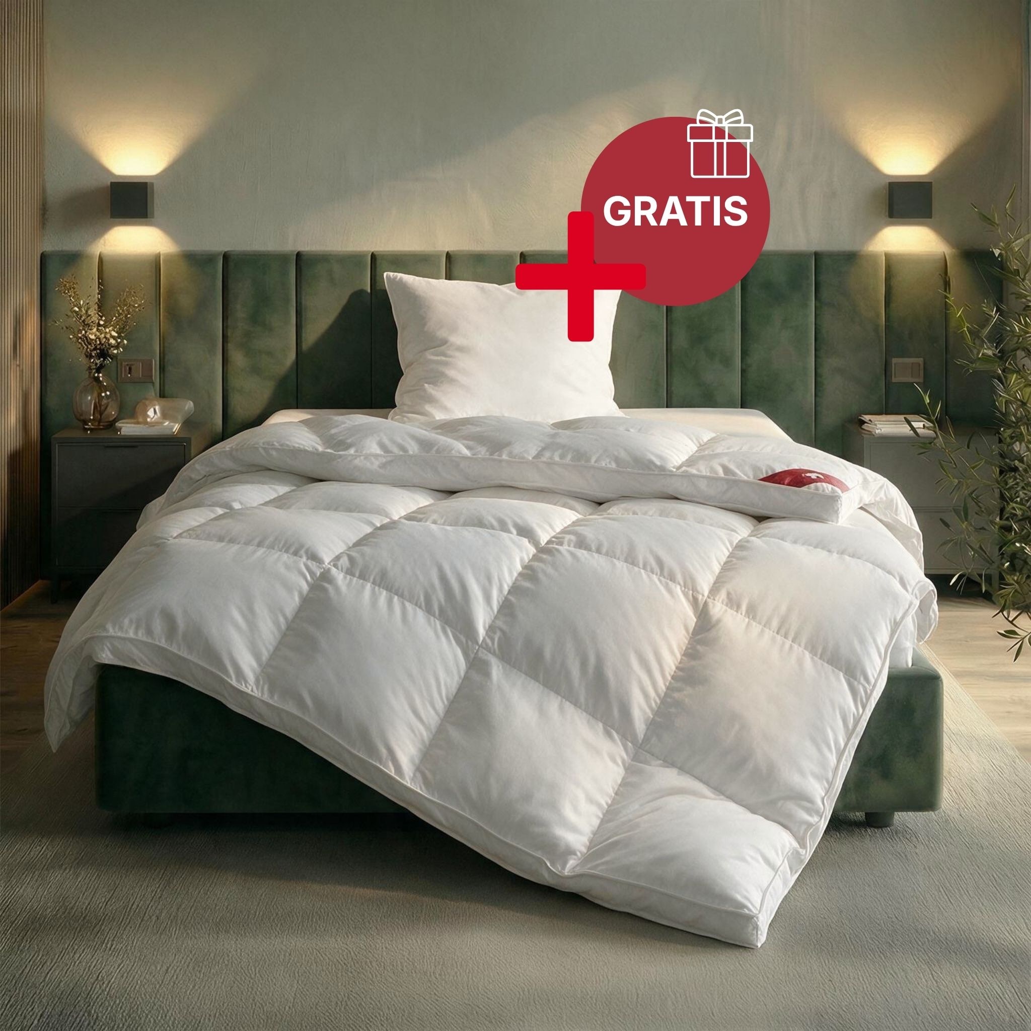 Image of RIBECO Federbettdecke "extra prall 100% Federn, Bettdecke in 135x200 und 155x220cm Topseller," extrawarm Füllung 100% Federn 1 Stk. tlg. Bettdecke, extra warm, Made in Germany, mit gratis 80x80 cm Kissen