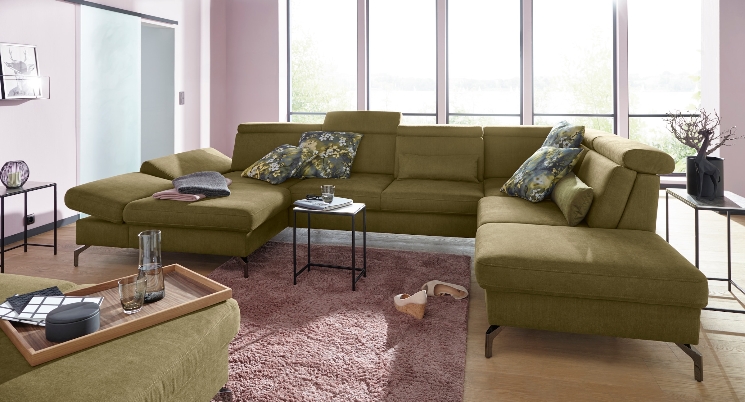 sit&more Wohnlandschaft »Brisbane U-Form« Fusshöhe 15 cm, inklusive Sitztiefen-, Armteil- und Kopfteilverstellung