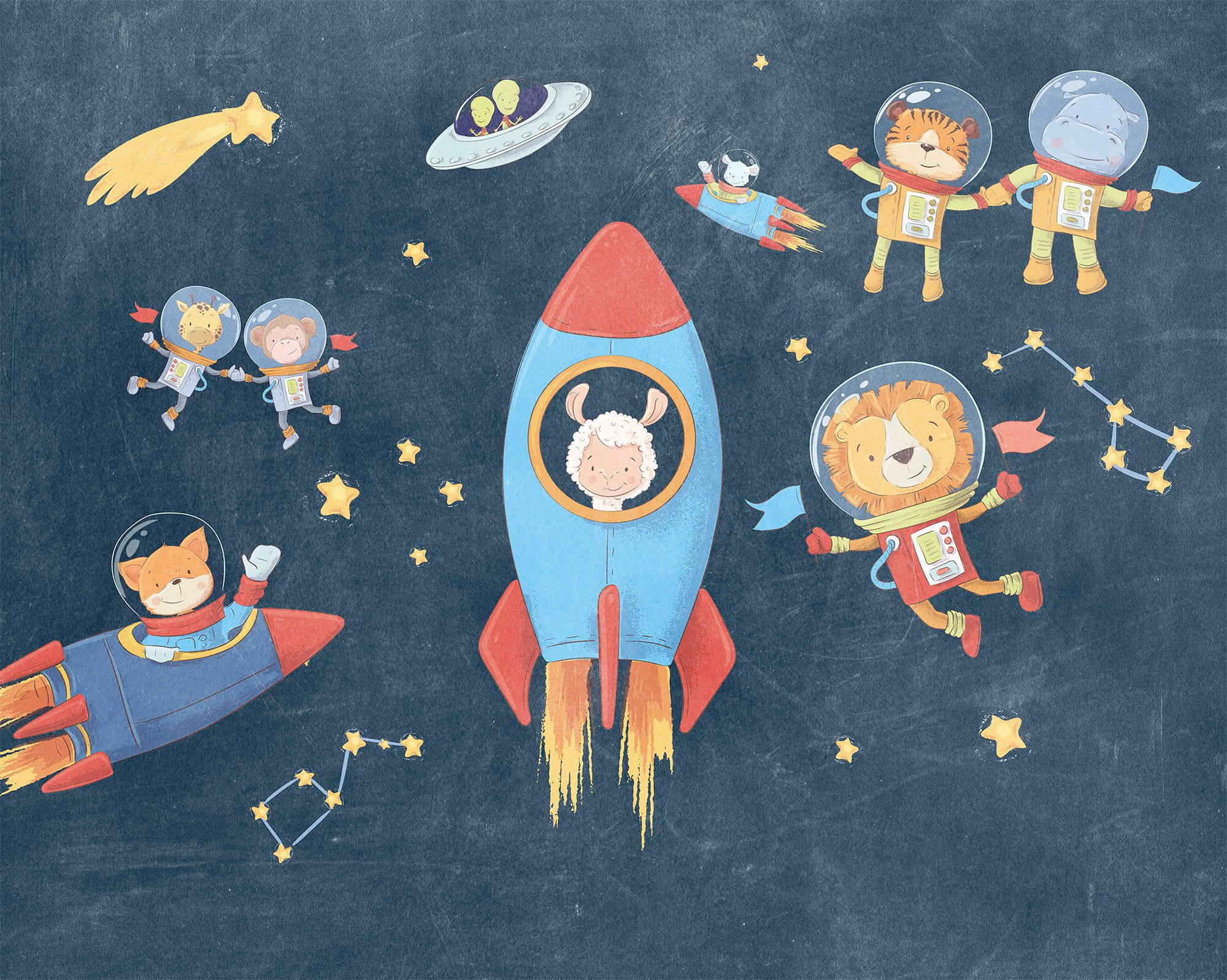 Image of Komar Vliestapete "Digitaldruck Vlies - Friends in Space - Grösse 350 x 280 cm" bedruckt glatt Kinderzimmer