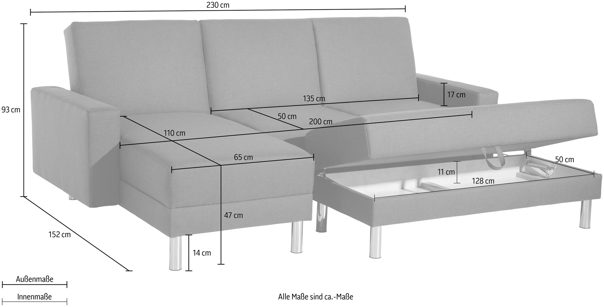 Max Winzer® Schlafsofa »Just Fresh«, mit Rückenverstellung, inklusive Stauraumhocker