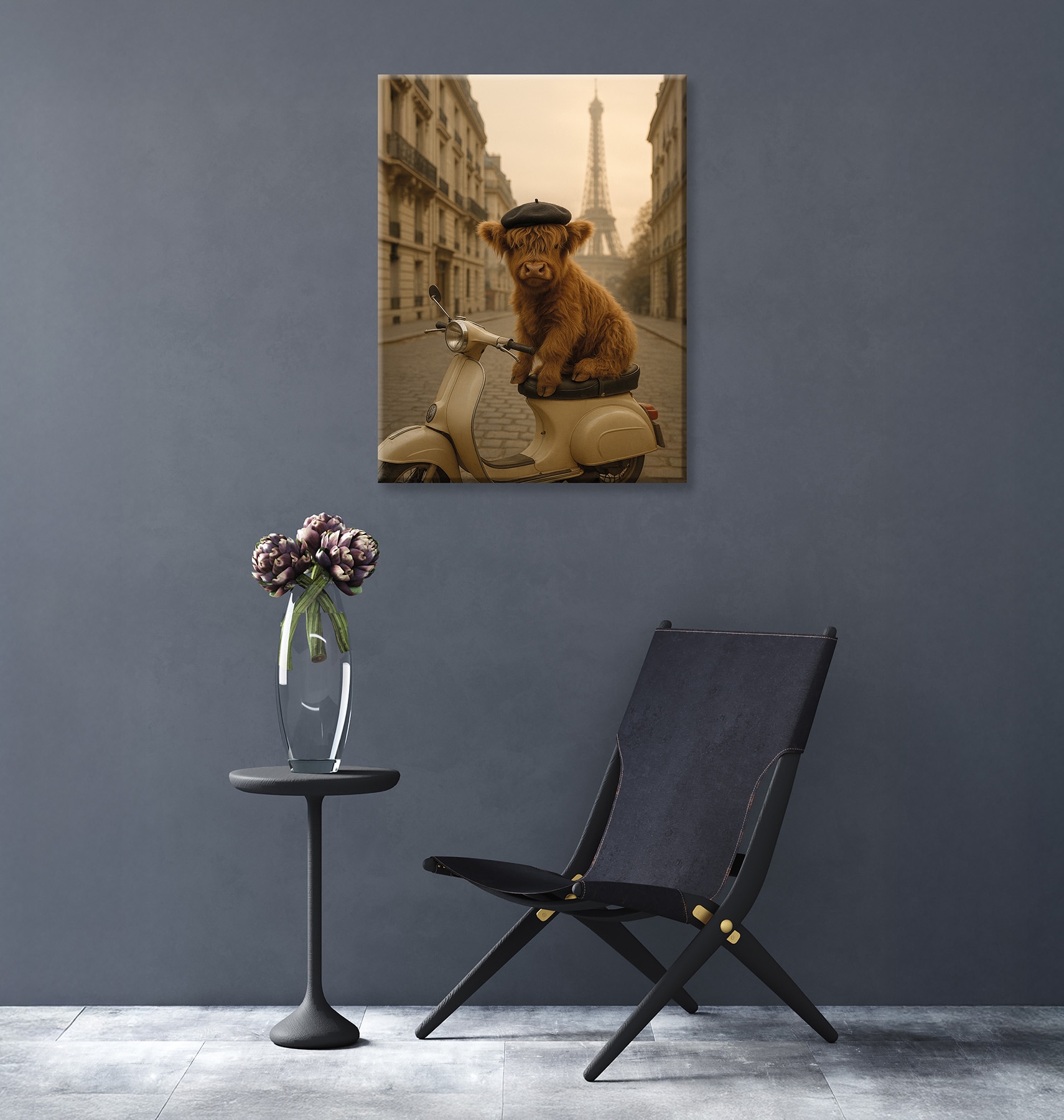Bönninghoff Leinwandbild »Wandbild HOCHLANDRIND IN PARIS 46x61 cm – Leinwandbild Keilrahmen Deko« Paris 1 Stk. tlg. auf Keilrahmen gespannt