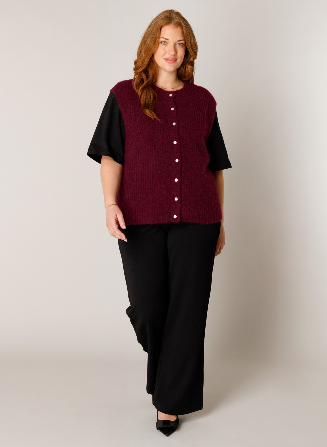 Base Level Curvy Gilet tricoté »Nelly« sans manches - avec patte de boutonnage / grandes tailles