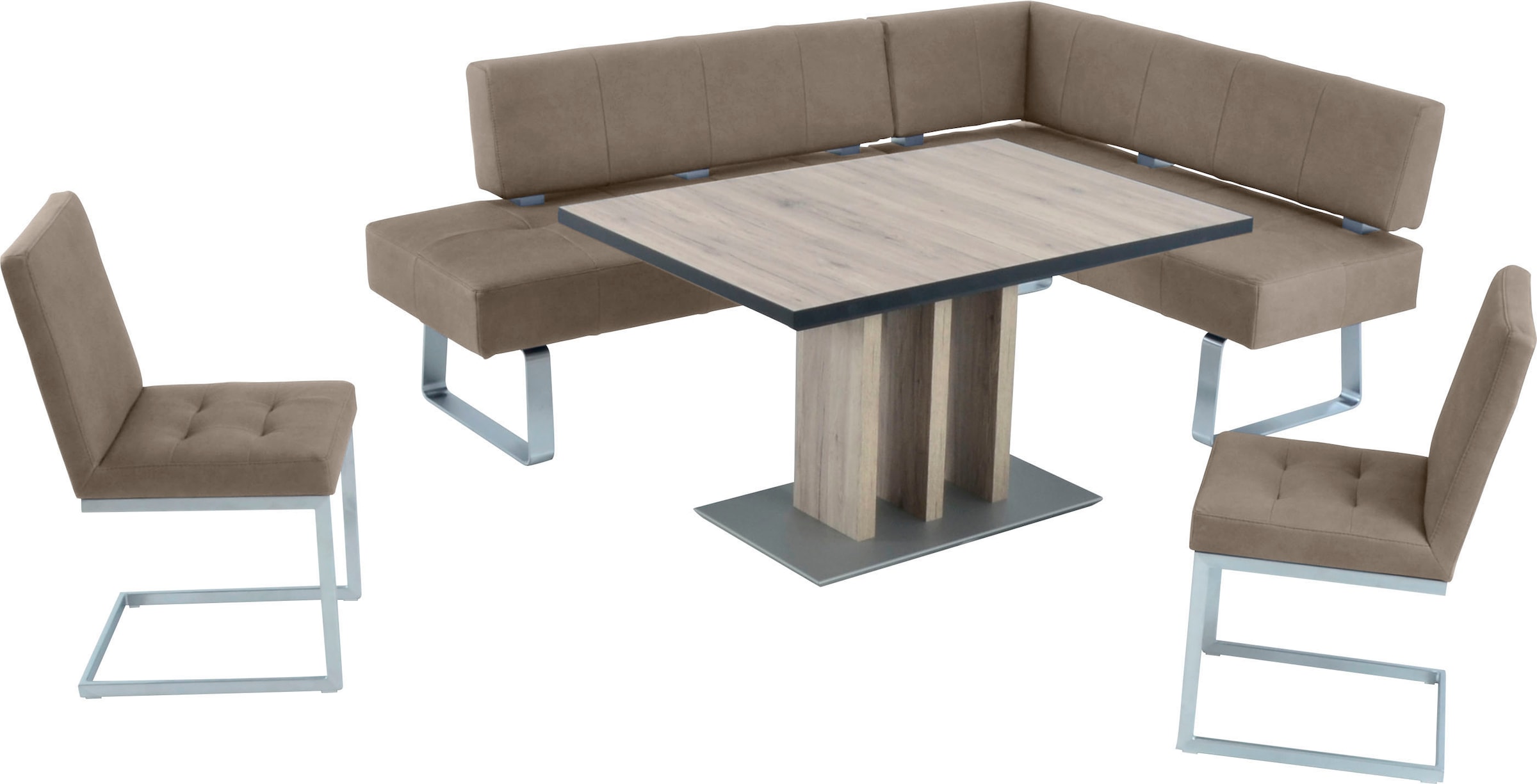 K+W Komfort & Wohnen Ensemble de bancs d'angle »Spider II« Ensemble, 4 cuis tlg. longue jambe 227 cm, 2 chaises à bascule, table extensible largeur 130 cm