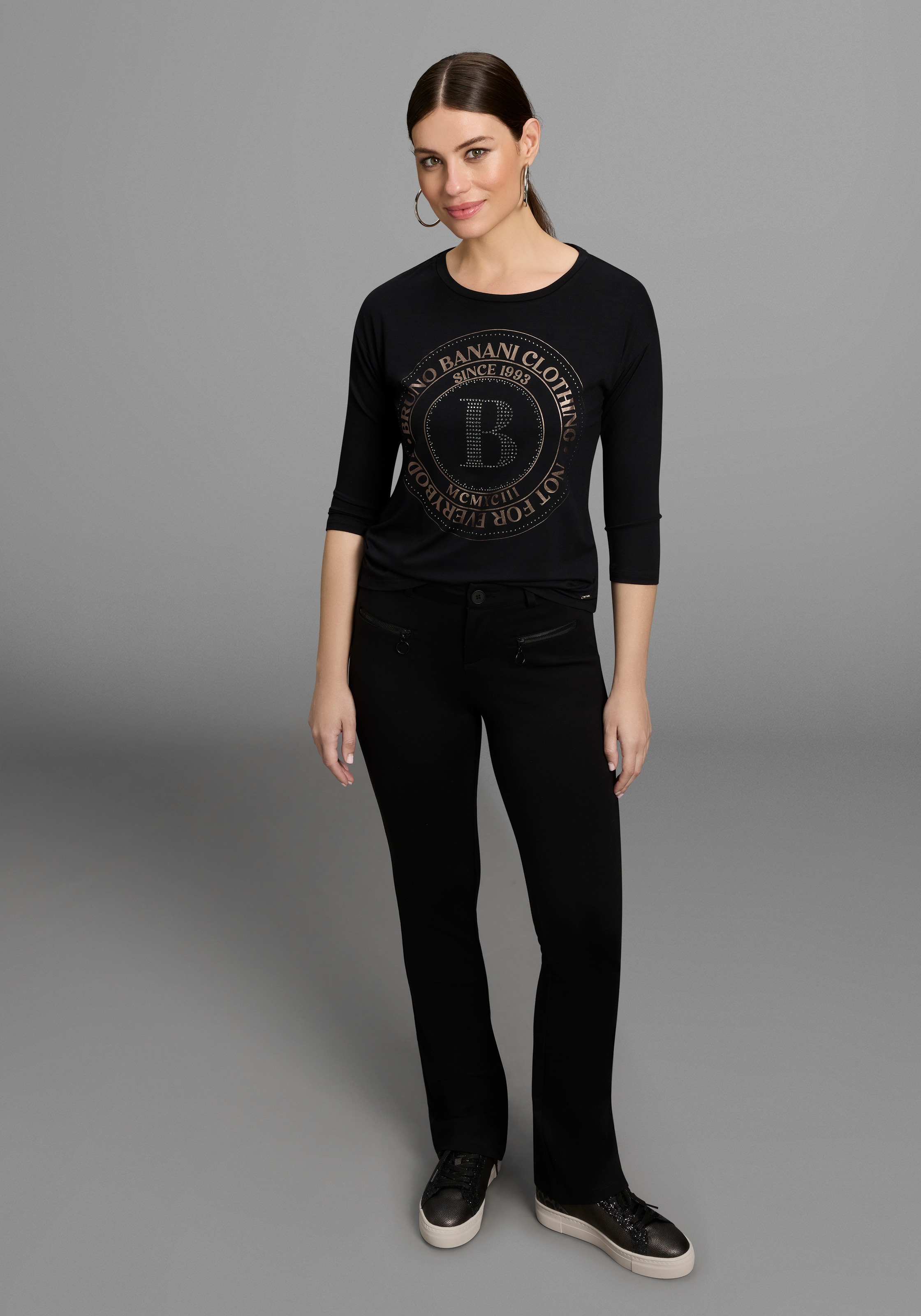 Bruno Banani 3/4-Arm-Shirt, mit Foil-Print und Glitzersteinen - NEUE KOLLEKTION