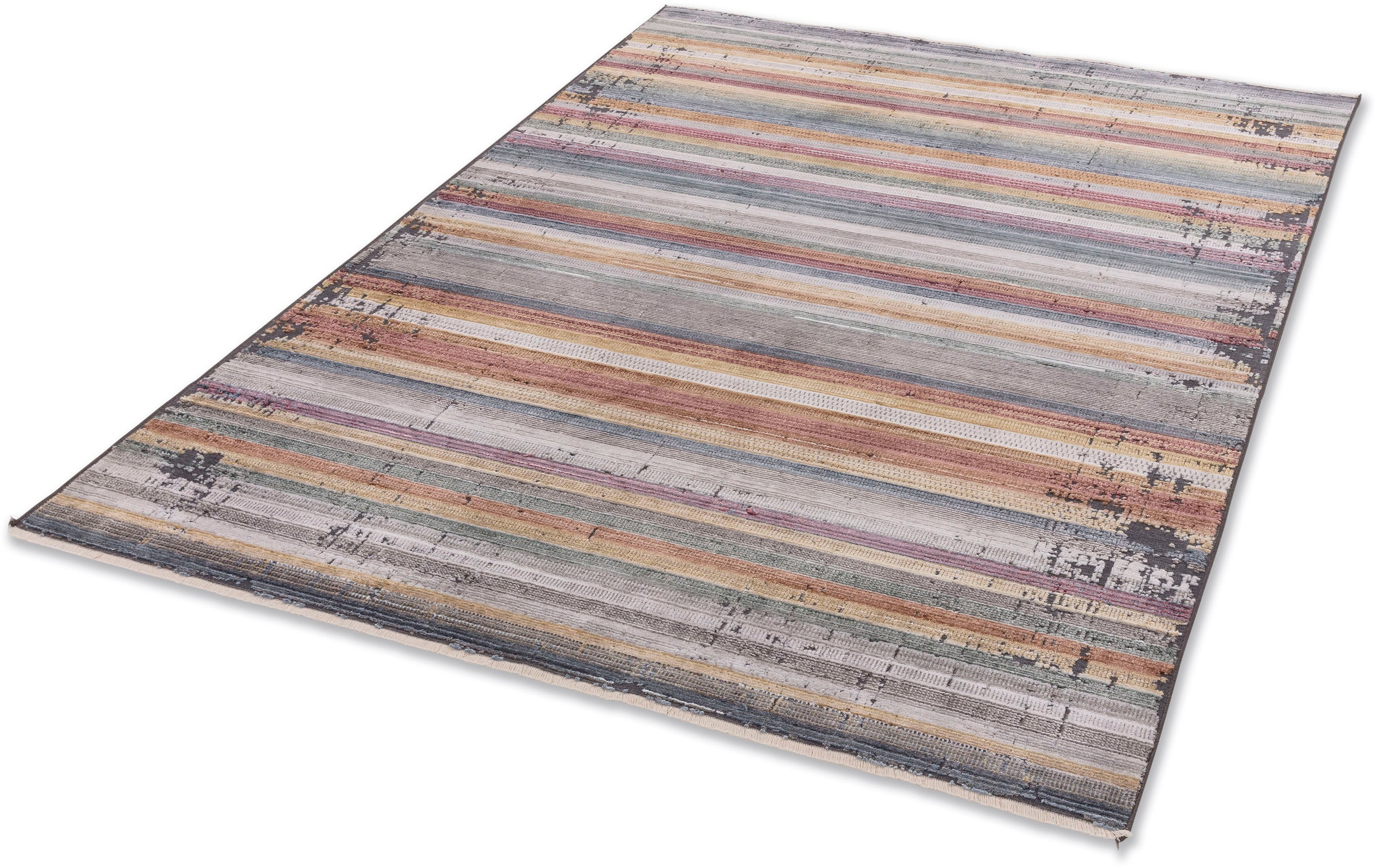Image of ASTRA Teppich "Calea 231" rechteckig 6 mm Höhe Kurzflor mit Fransen, Hoch Tief Struktur, Wohnzimmer